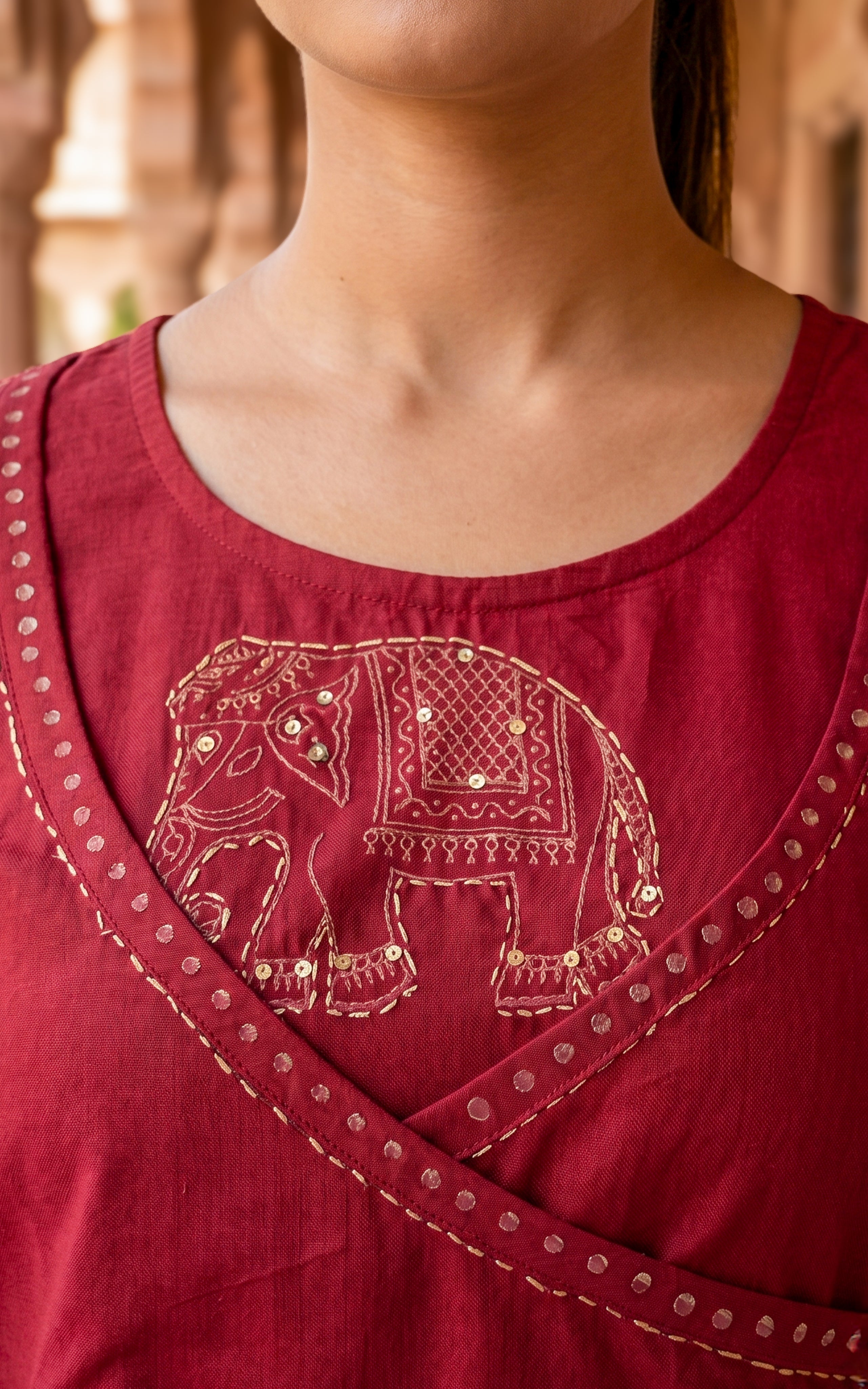 Maroon trendy ethnic kurti for women