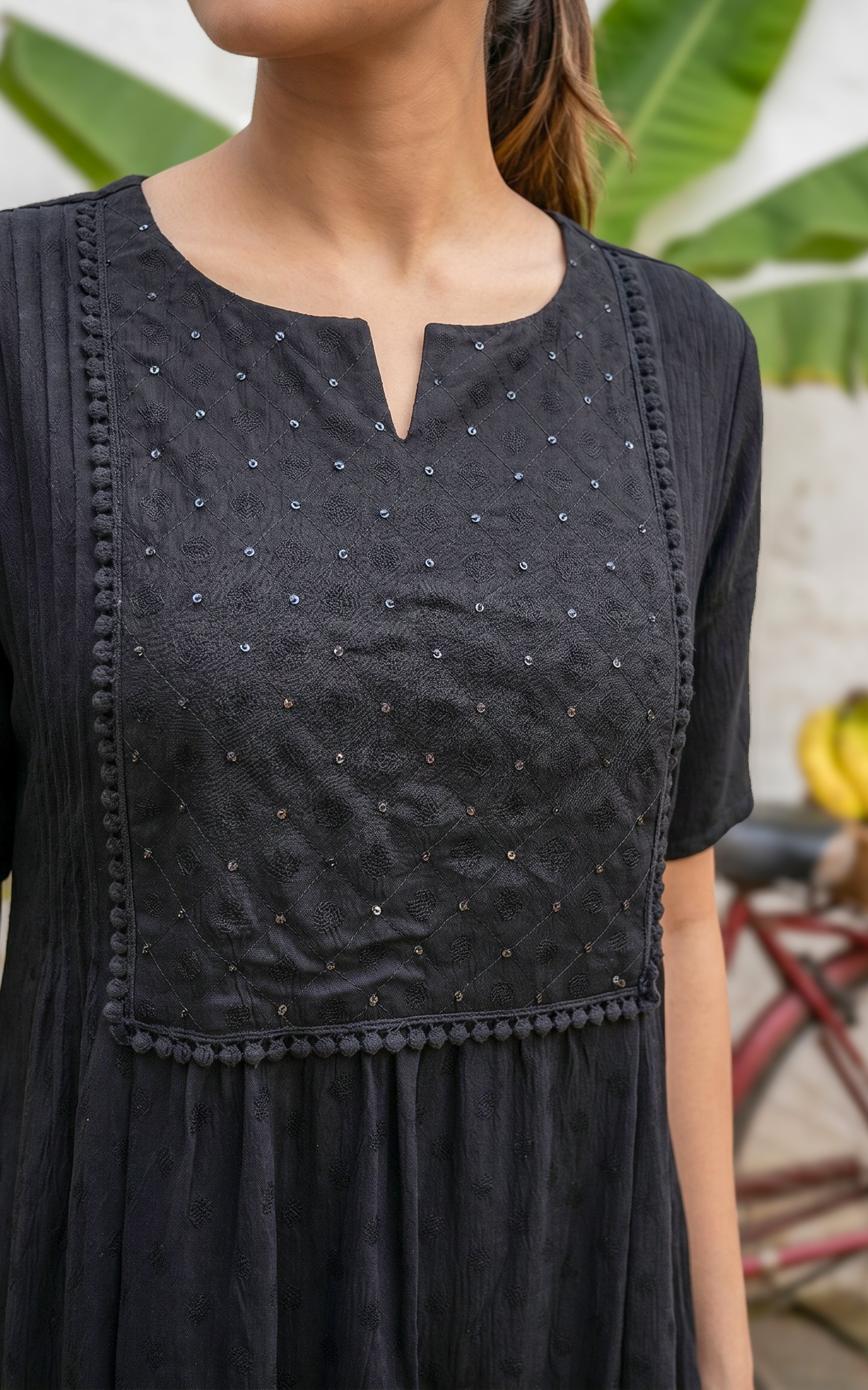 Stylish Black Embroidered Maxi For Women