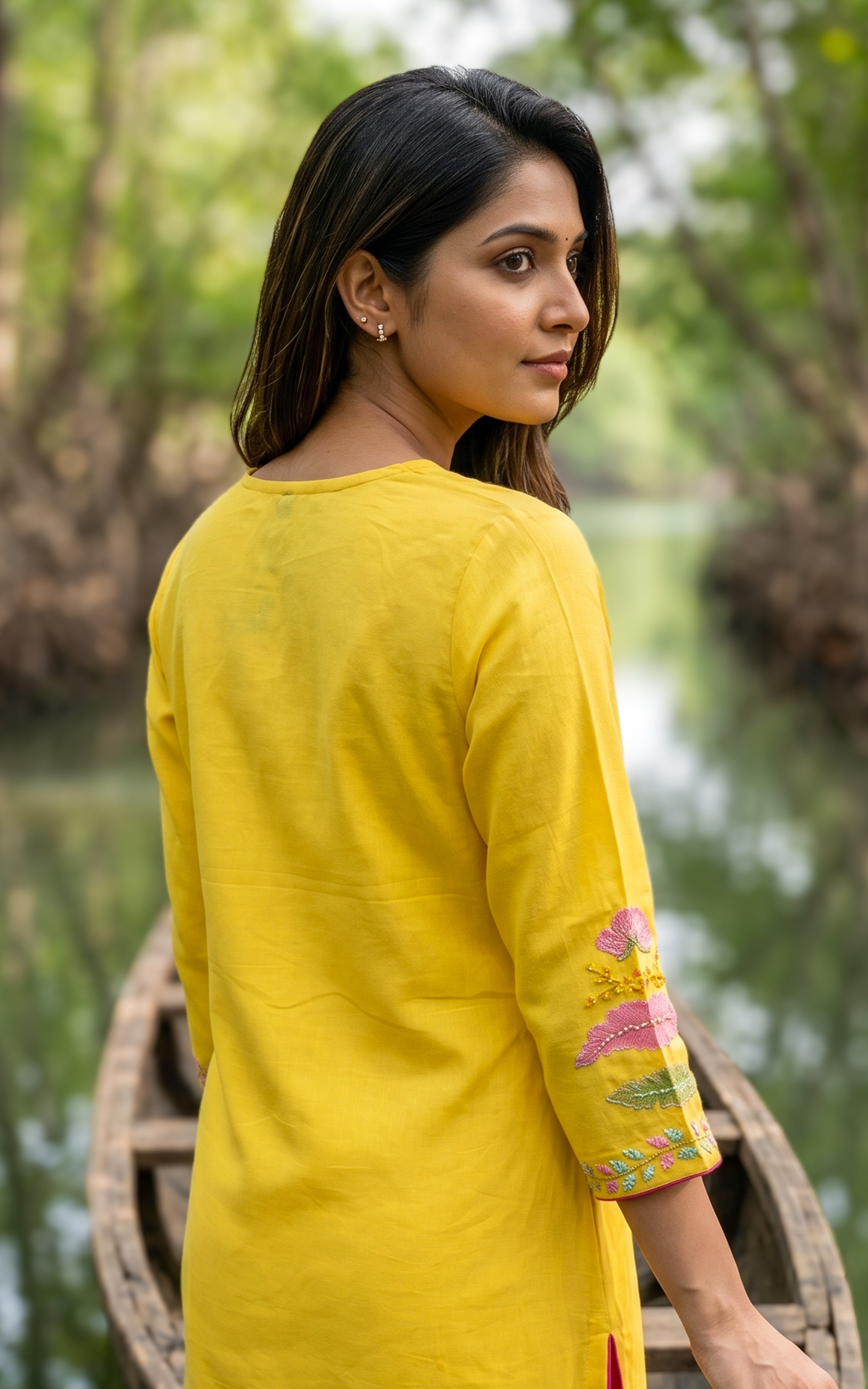 Yellow ethnic cotton kurti for women
