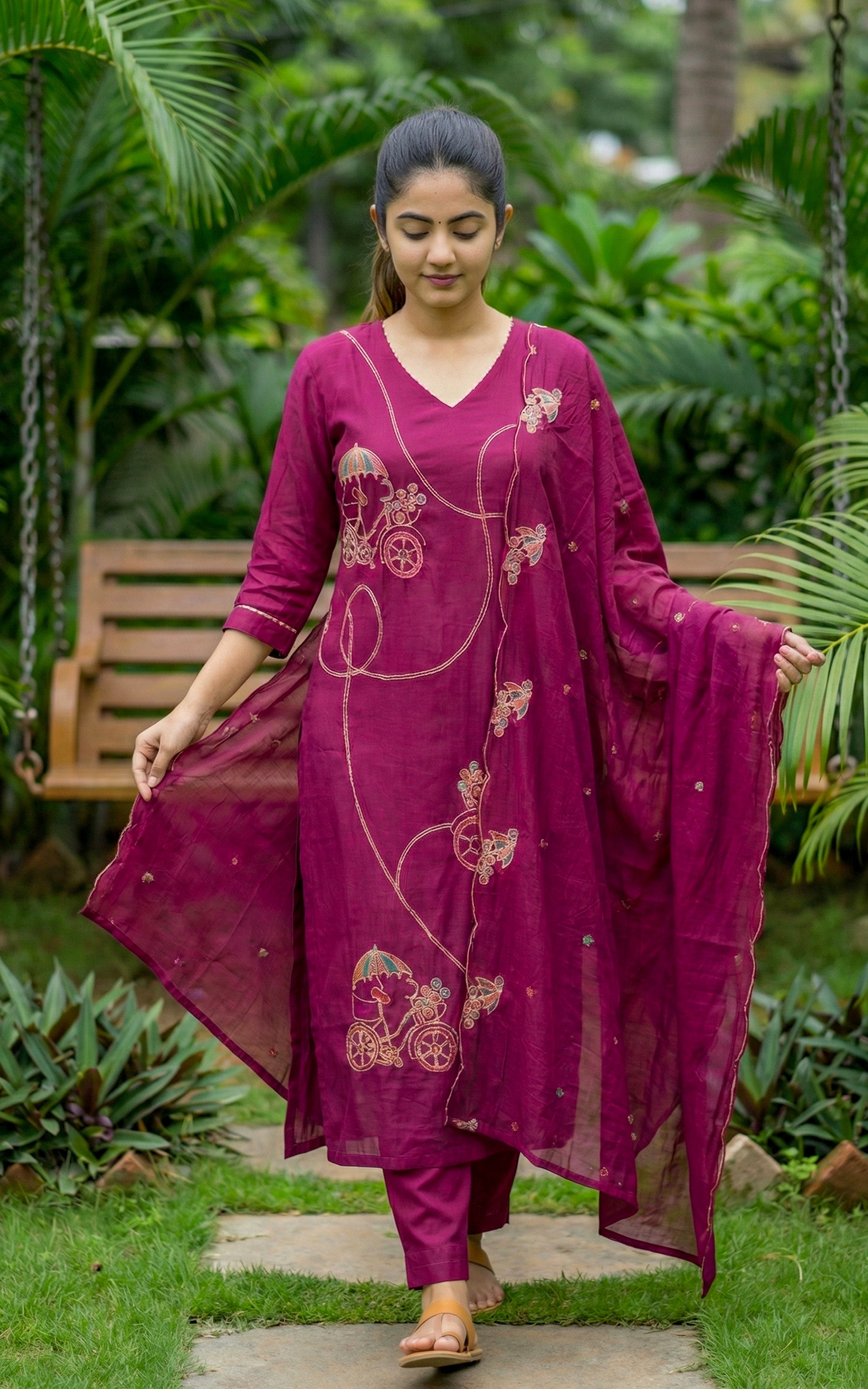 Embroidery straight cut kurti for women