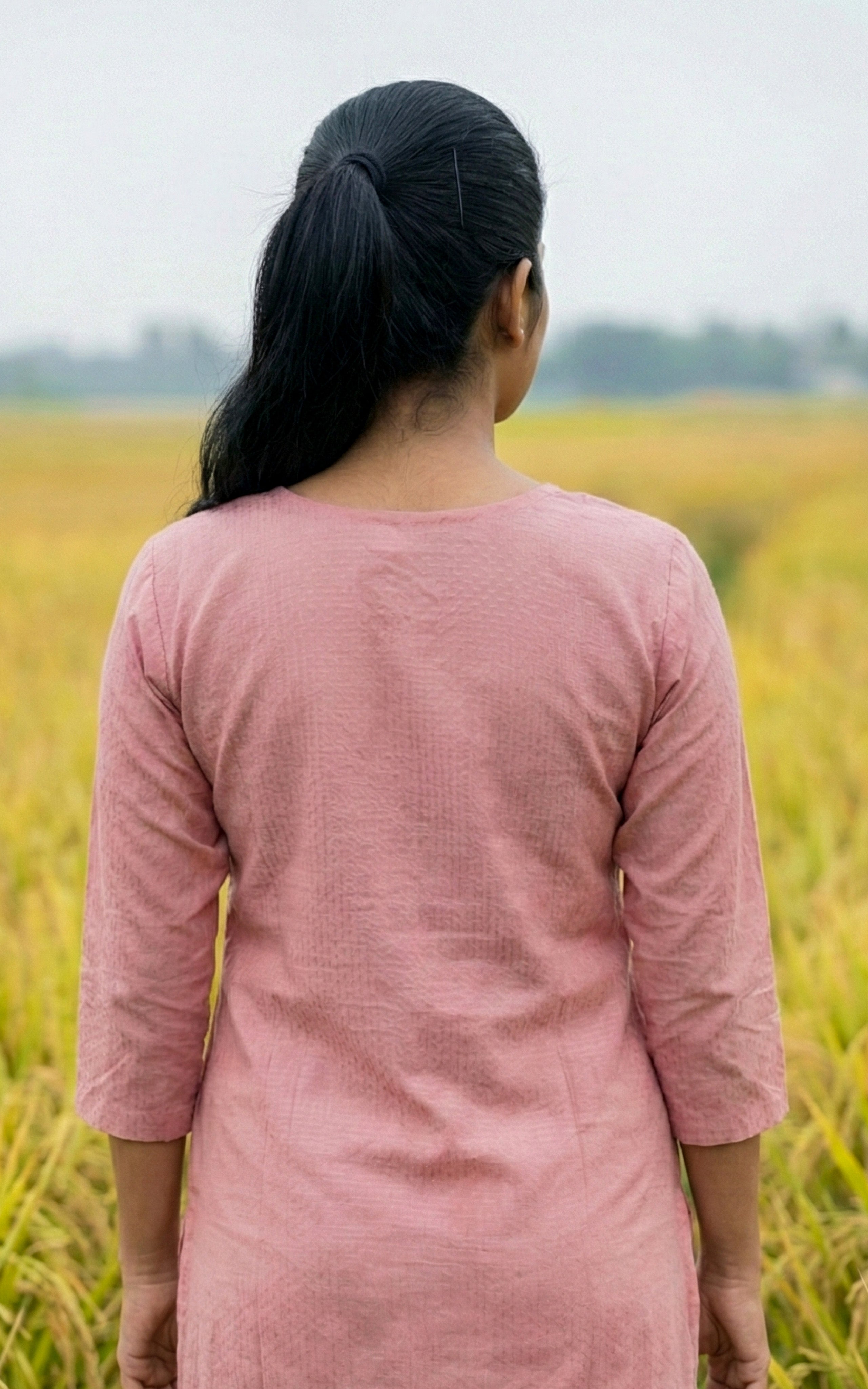 Instore - Dusty Pink Art Silk Straight Cut kurti with Side Slit with Mirror Work and No Lining