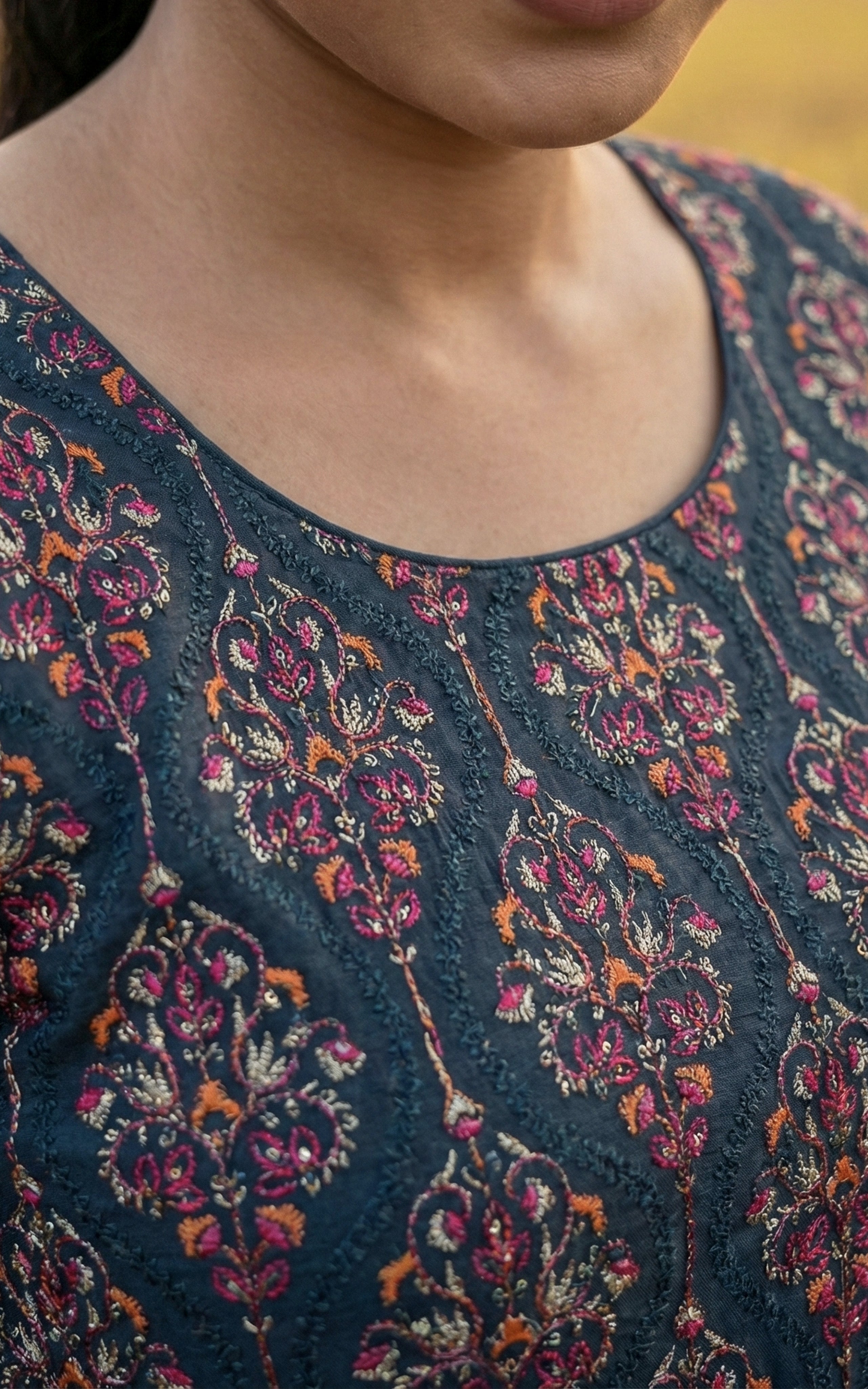 Dark navy blue straight cut kurti set for women