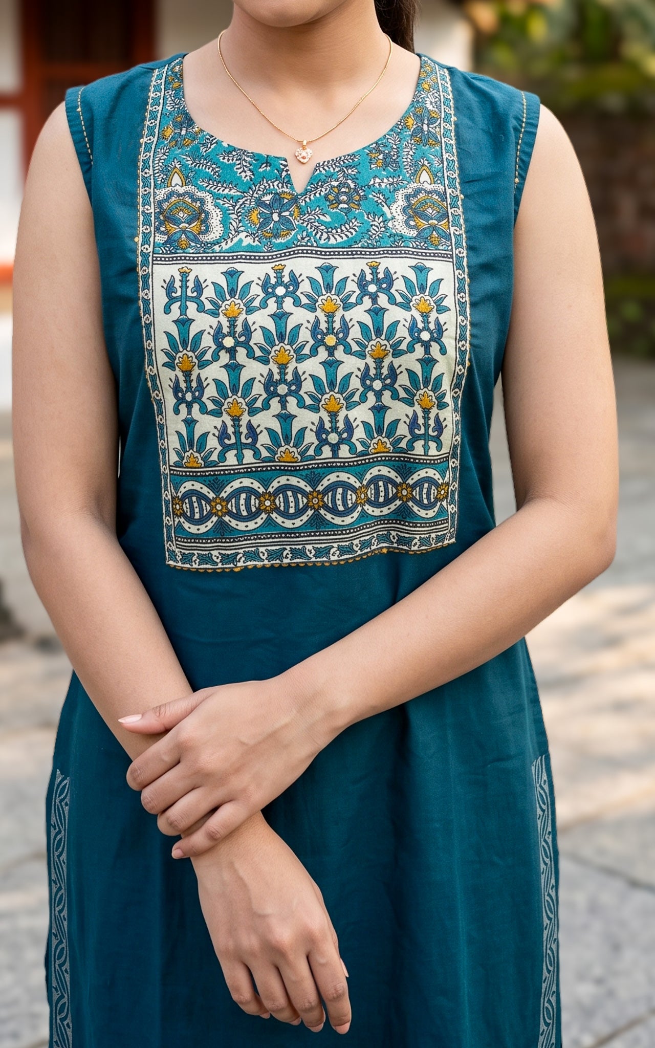 Ranvika Peacock Blue Handblock (Kurti+Pant+Dupatta)