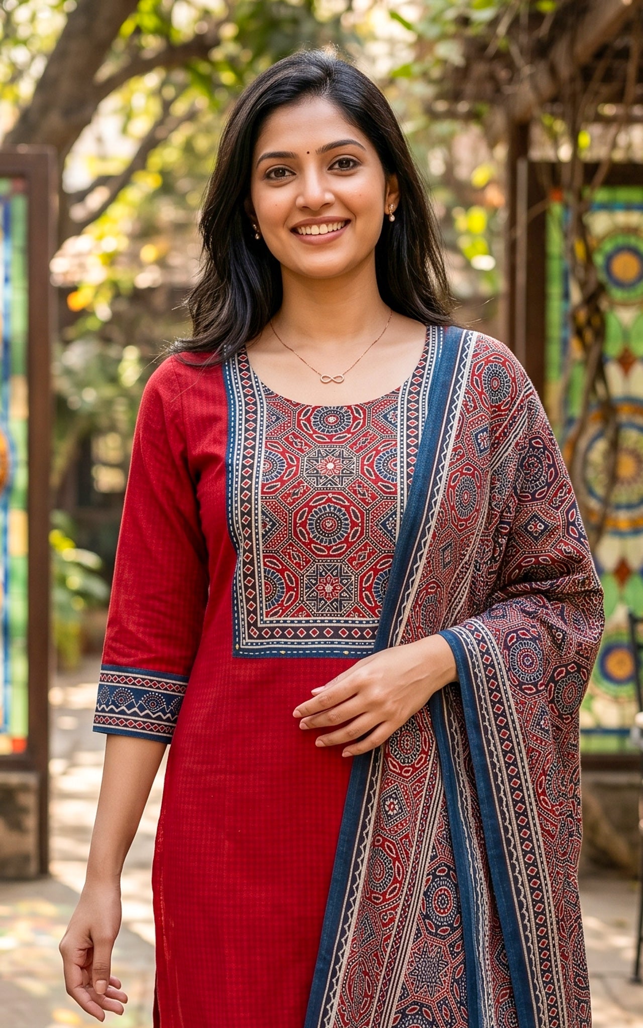 Red South Cotton Kurti Set for Women