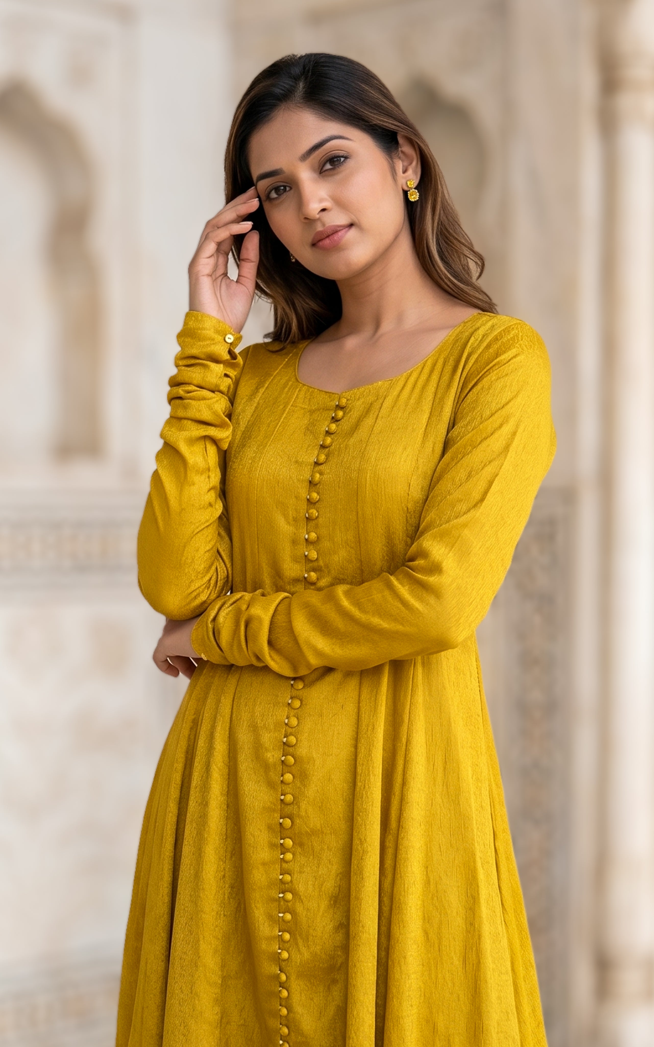 Mustard ethnic Anarkali kurti for women