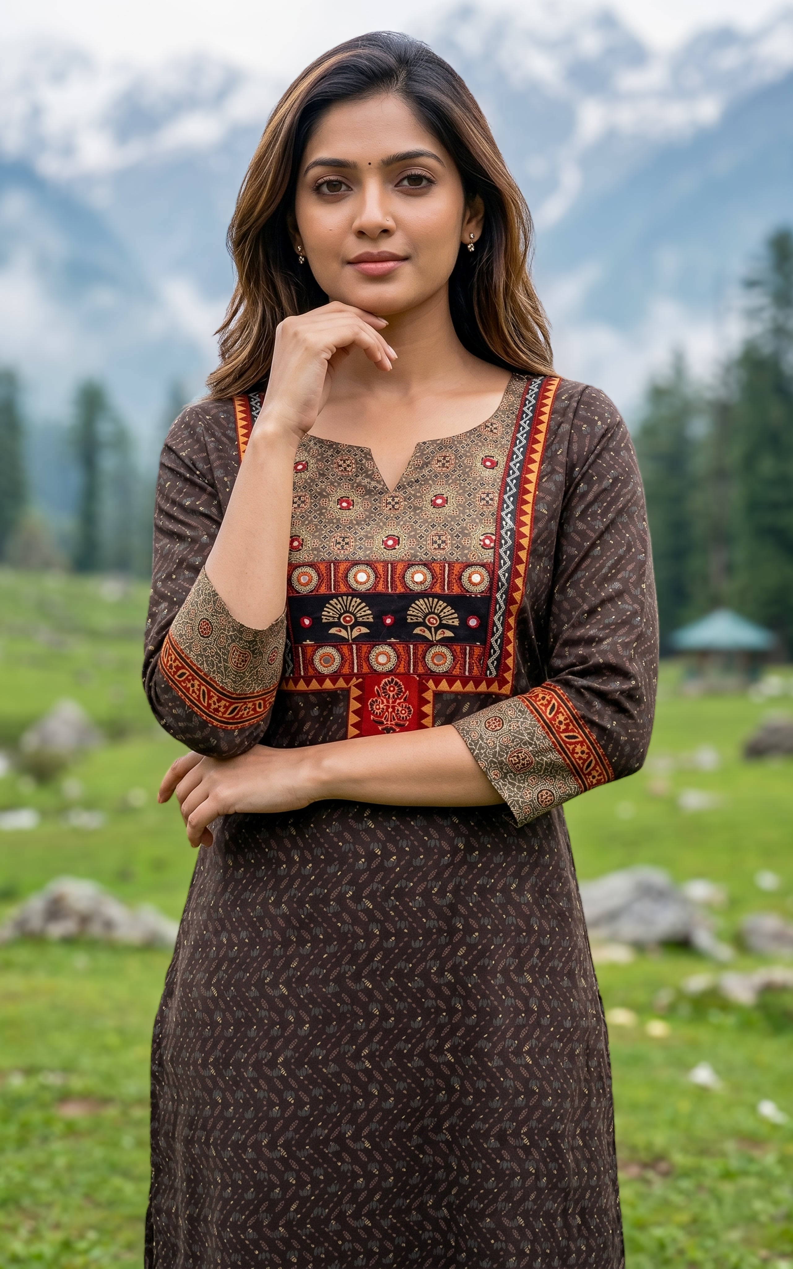 Casual Brown Cotton Kurti For Women
