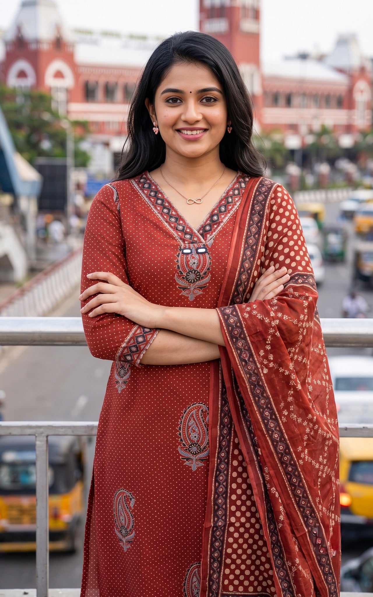 Maroon Cotton Office Wear Kurti Dupatta for Women