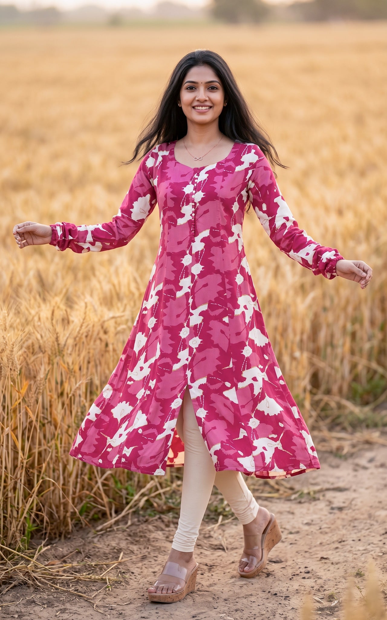 Pink Rayon Office Wear Kurti for Women