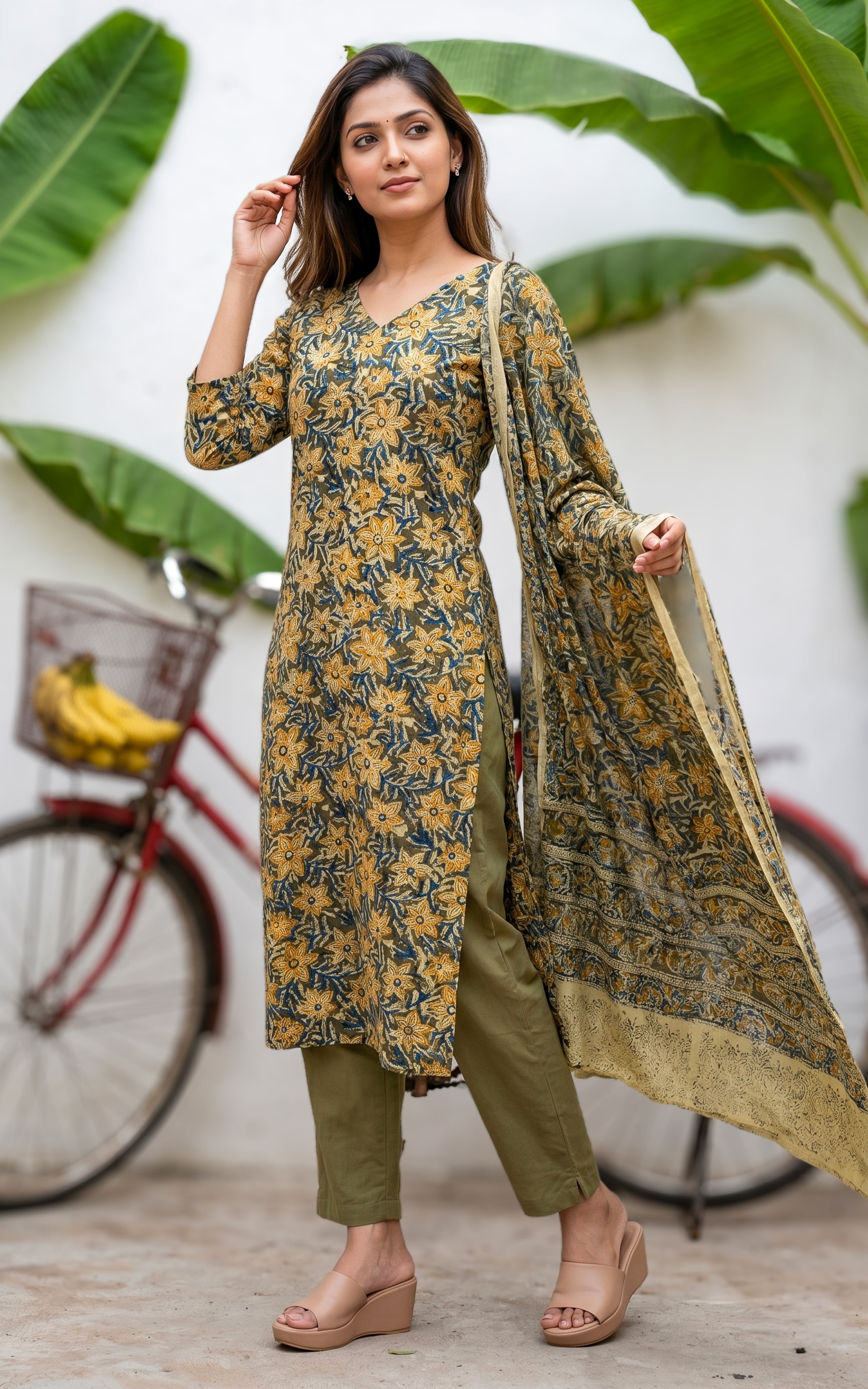 Women Kalamkari Cotton Straight Cut Kurti