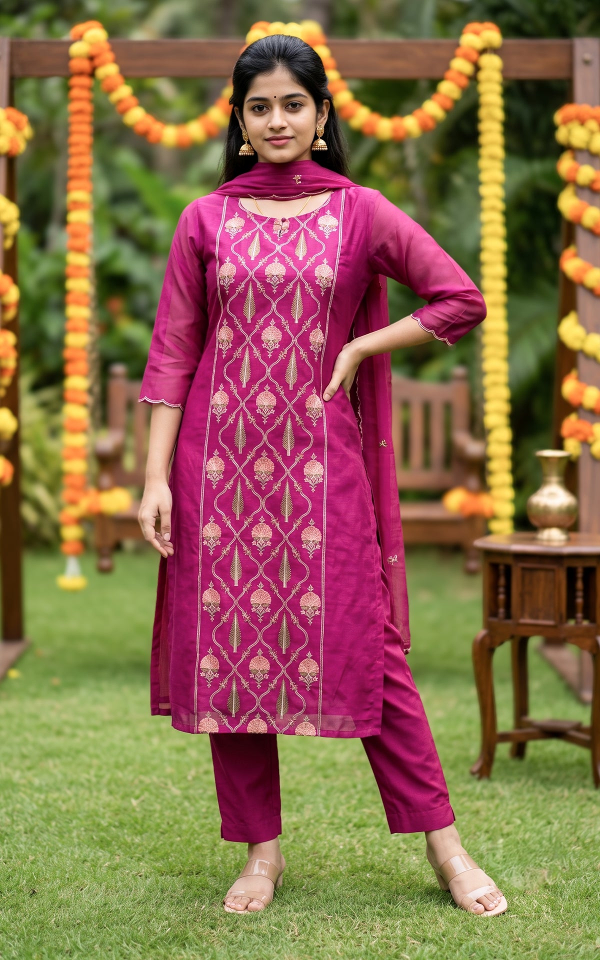 Anjuna Magenta (Kurti+Pant+Dupatta)