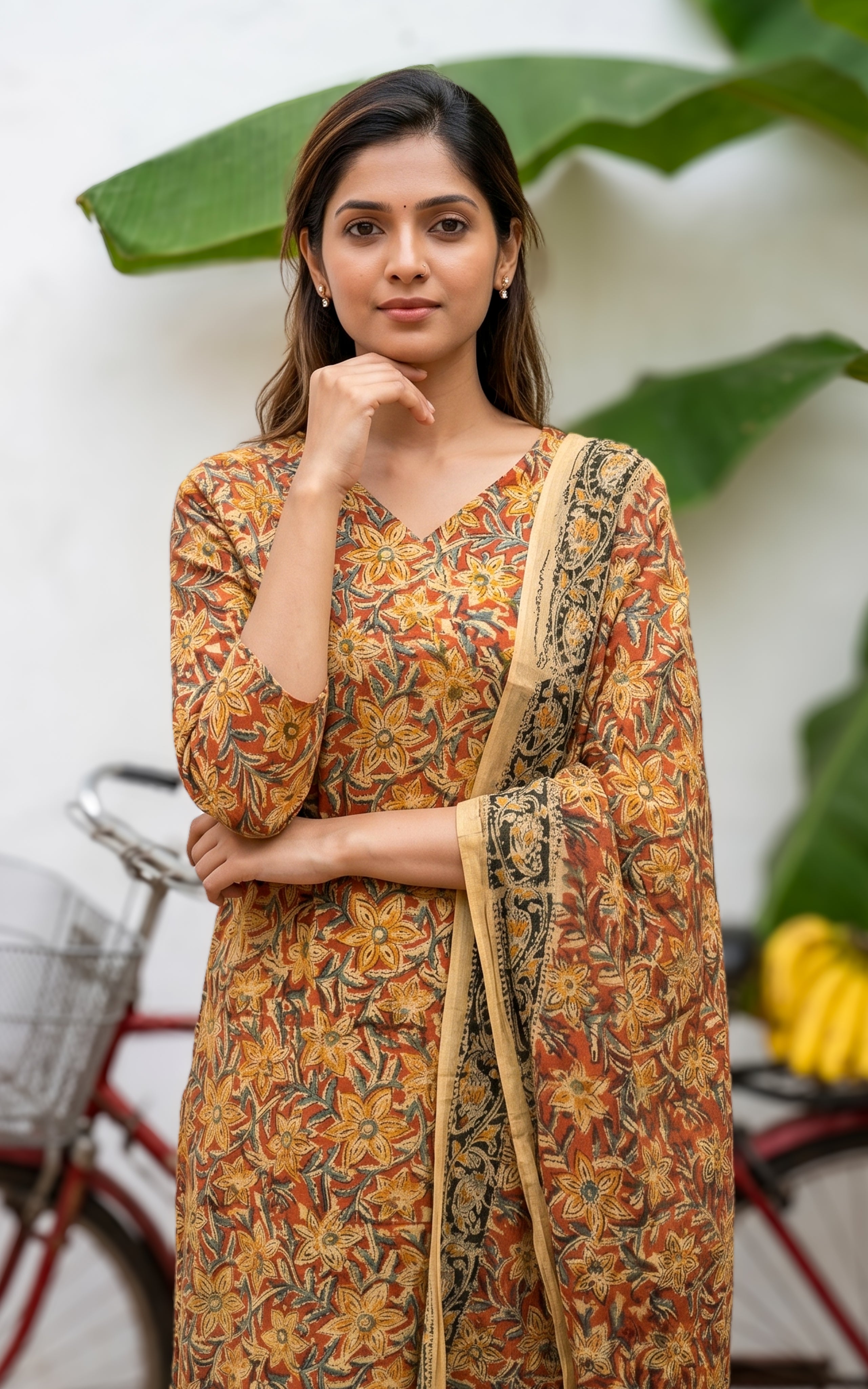 Ethnic Rust Kalamkari Cotton Kurti For Women