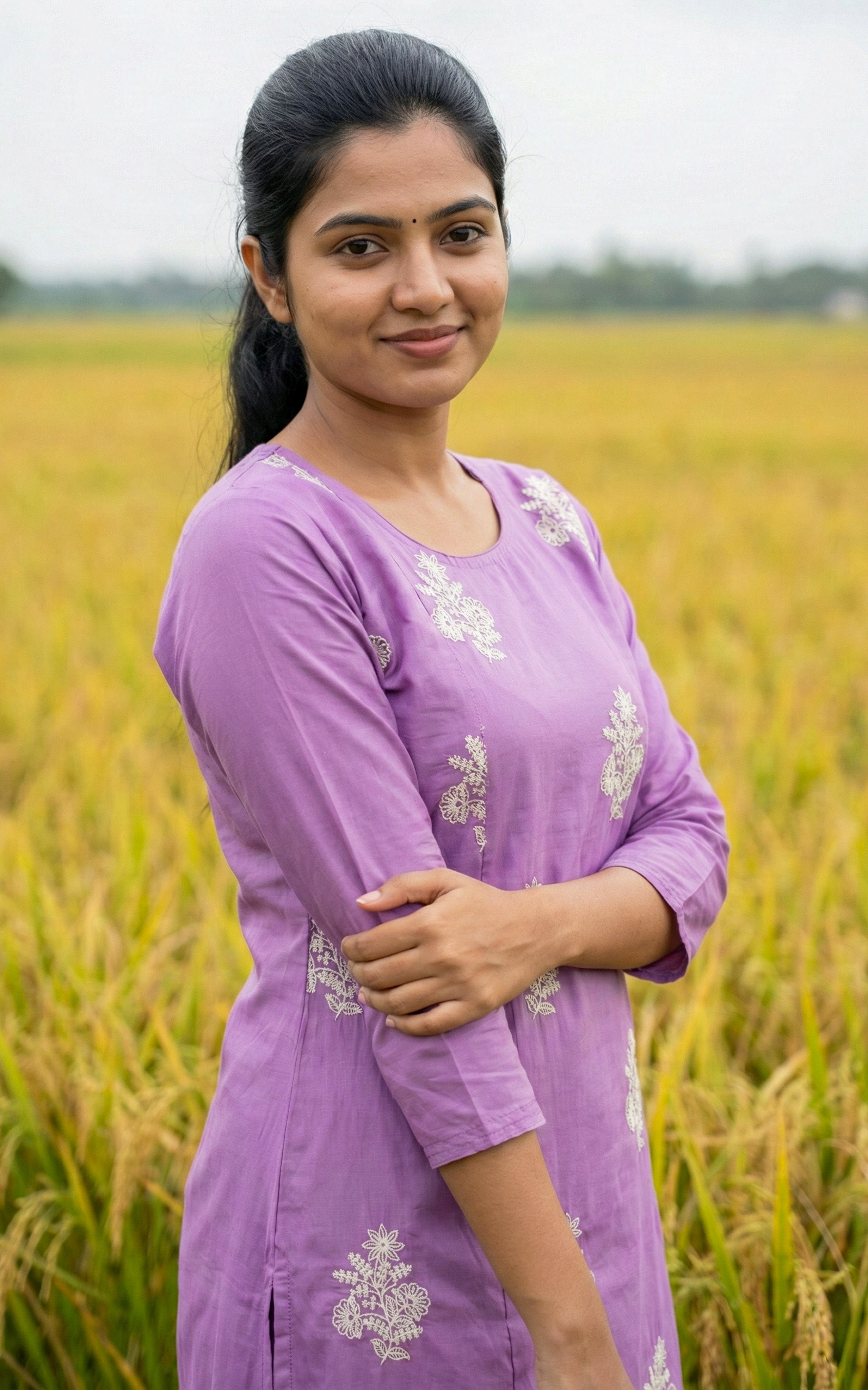 Instore - Lavender Art Silk Aline Kurti with Side Slit with Butter Crepe Lining