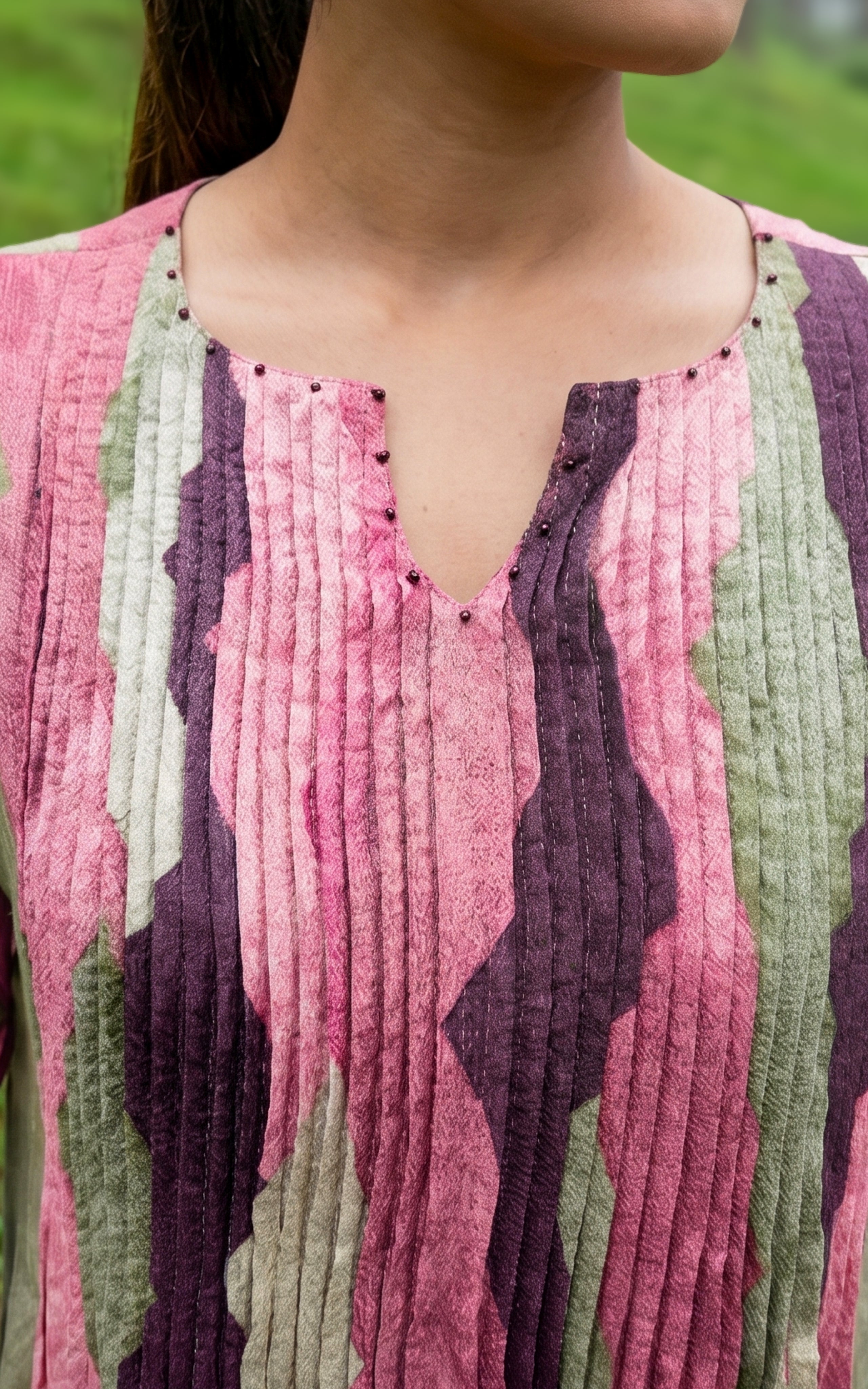 Instore - Multicolor Cotton Flared Aline Kurti with Pintuck Detailing, No Lining