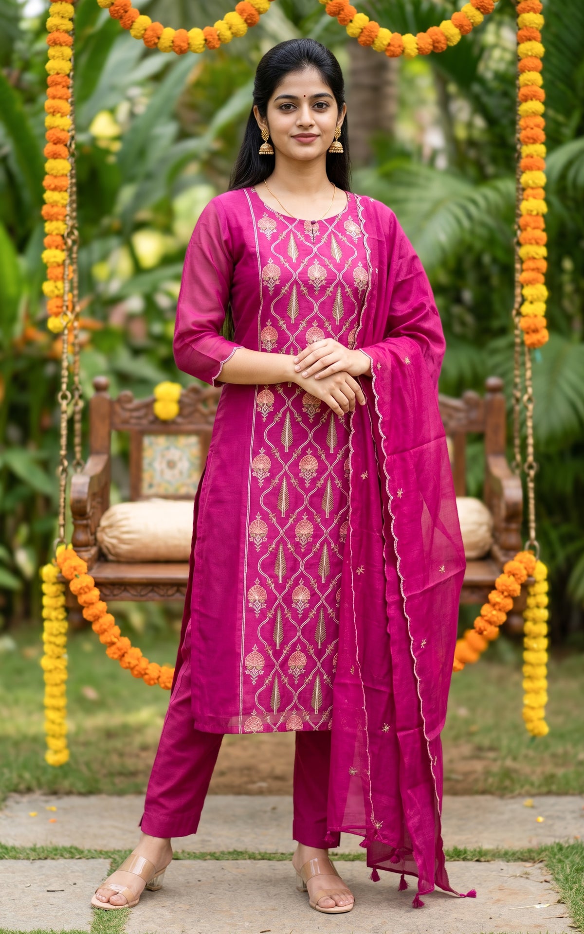Anjuna Magenta (Kurti+Pant+Dupatta)