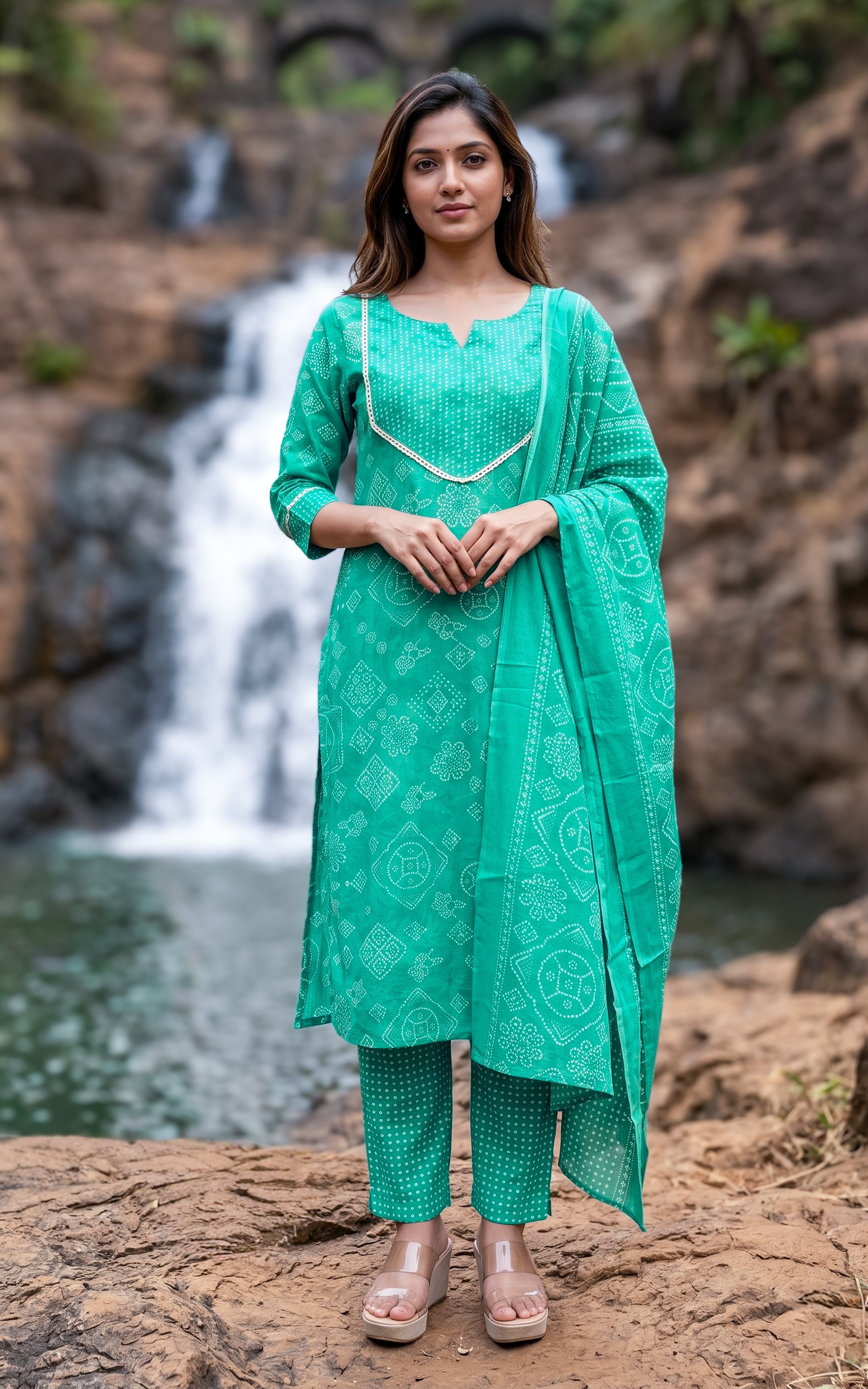 Cotton kurti with decorative yoke for women