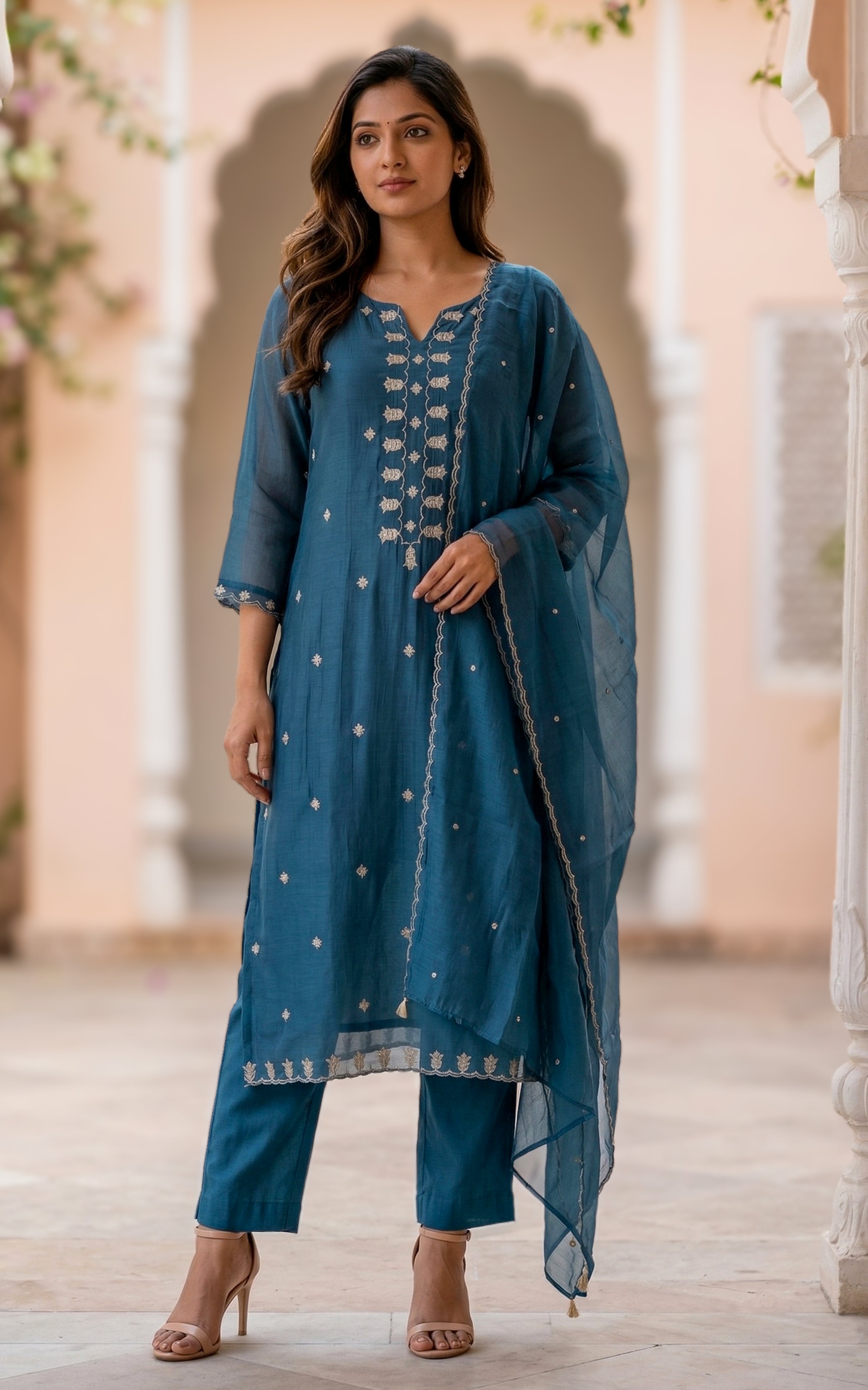 Occasion wear chanderi kurti with butti dupatta