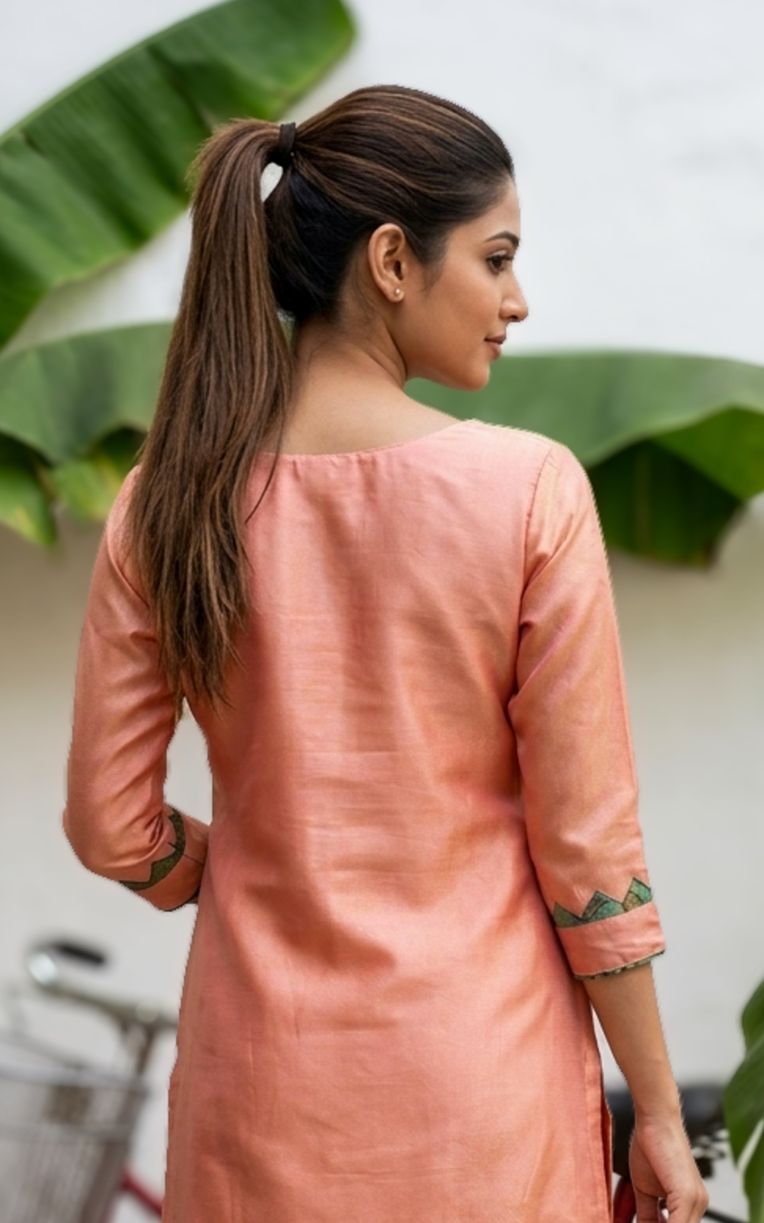 Dual Shade Dark Peach Straight Kurti Fashion Wear Women
