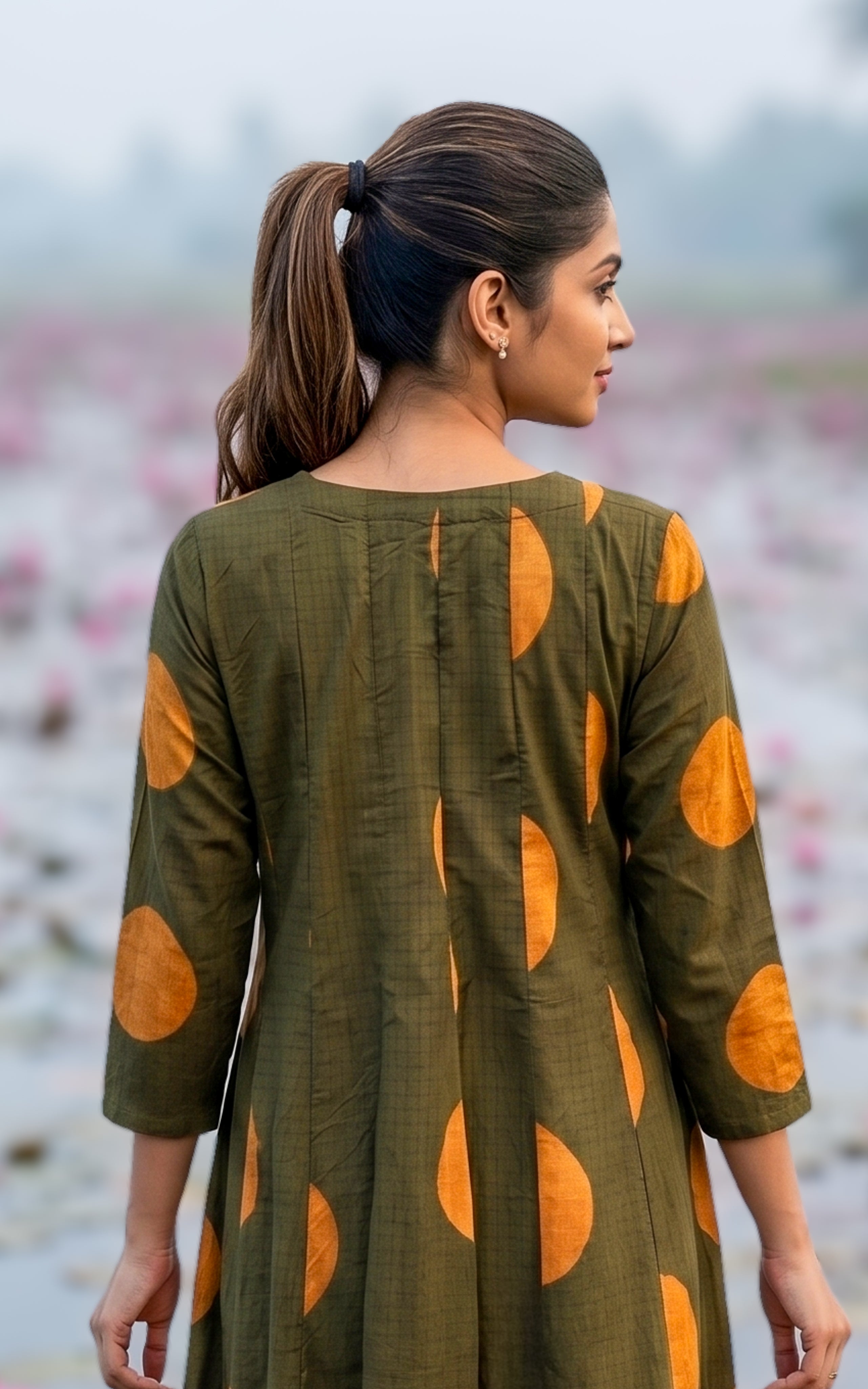 Instore-Poonguzhali E (Kurti+Pant+Dupatta)-Cotton-Anarkali -with One Side Pocket -Palazzo Pant -Dupatta -Mehandi Green -Summer collection-Daily wear-office wear-college wear-ethnic wear