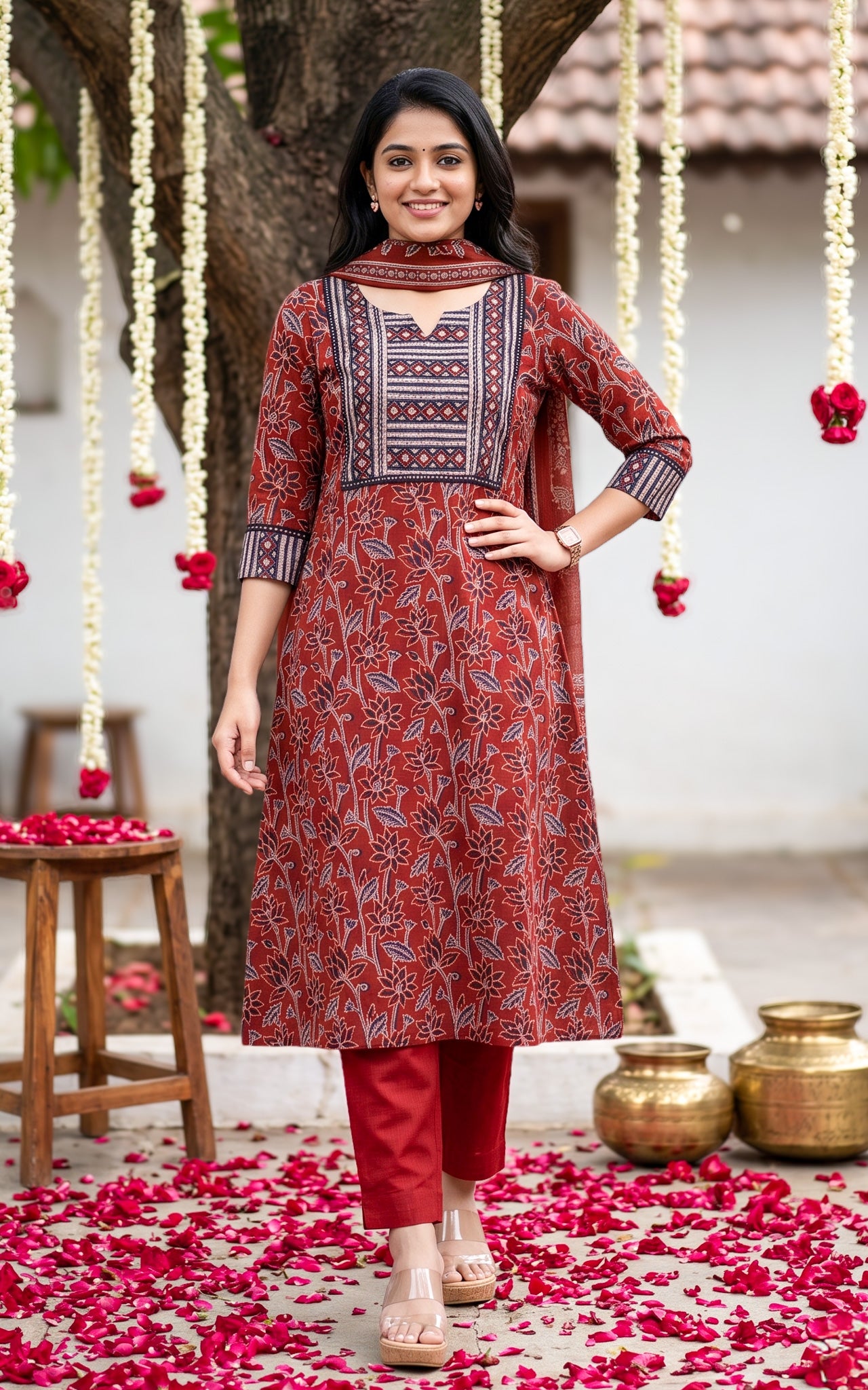 Ruthra Maroon (Kurti+Pant+Dupatta)