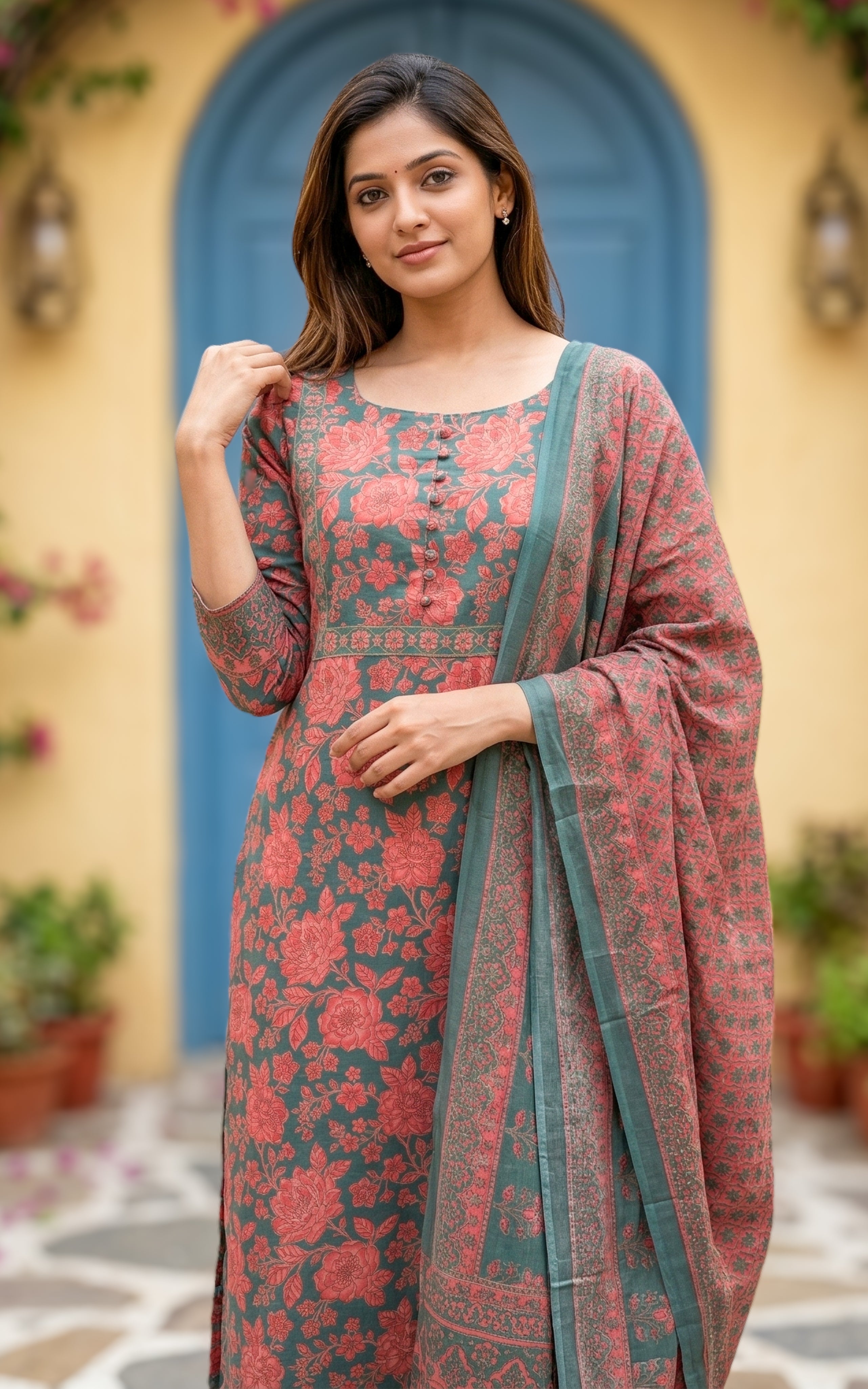 Casual wear printed cotton kurti set for women