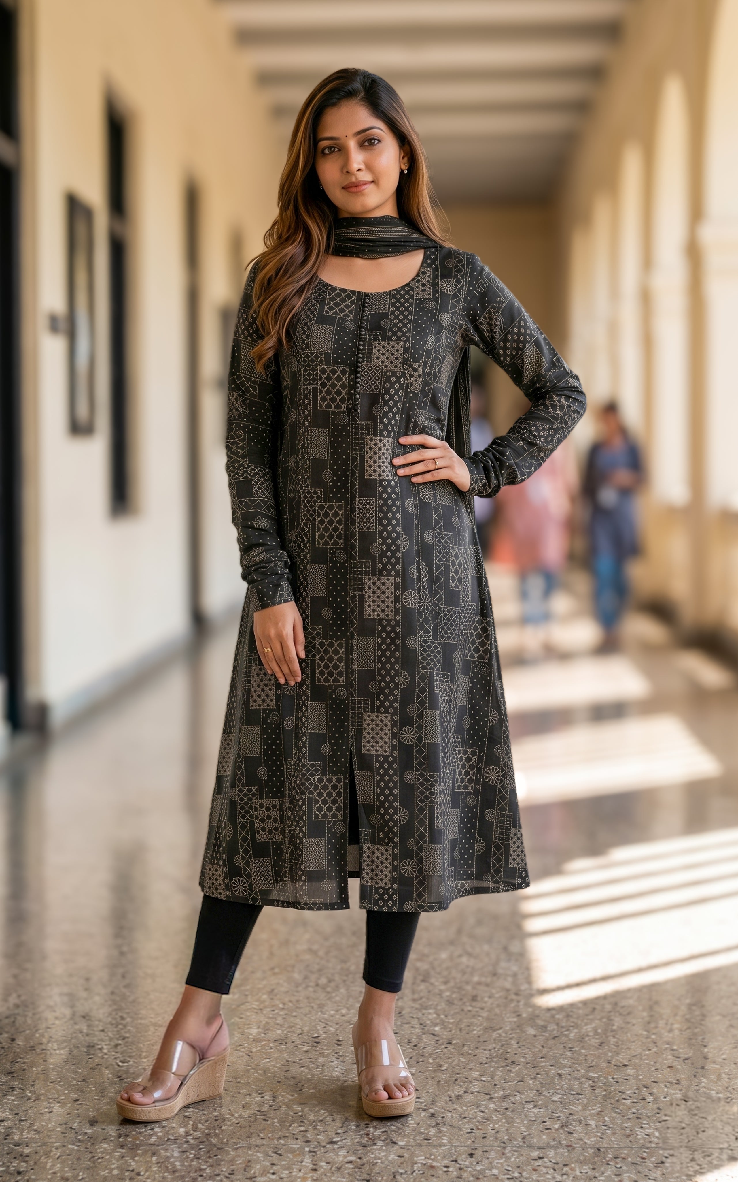 Black cotton Aline kurti set for women