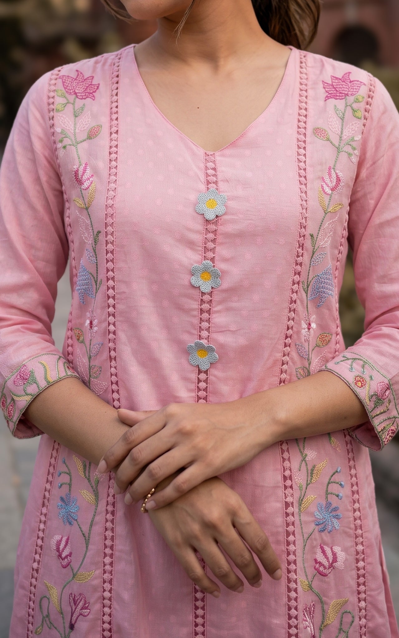 Pastel Pink Cotton Daily Wear Anarkali Kurti Dupatta for Women