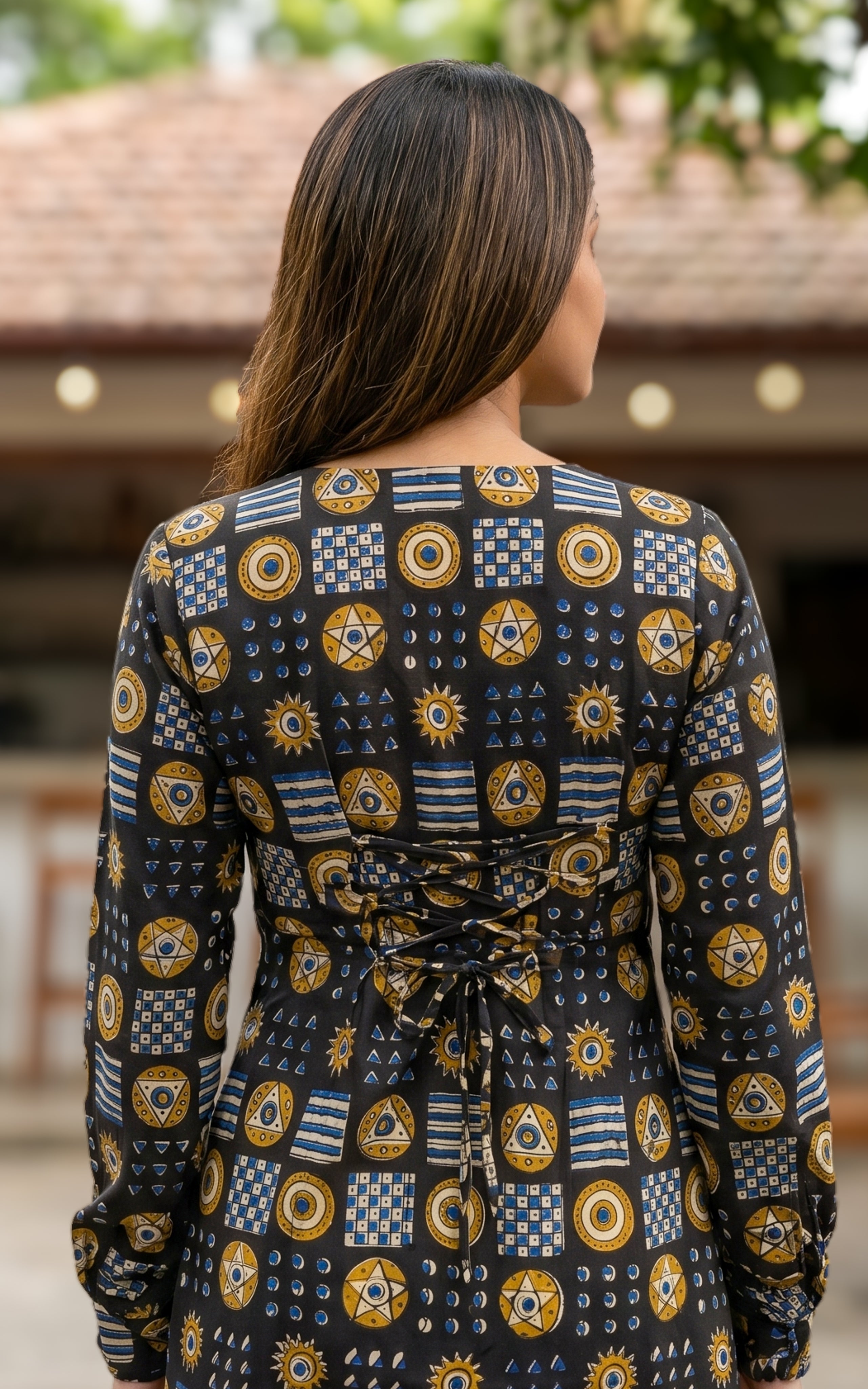 Instore – Handblock Printed Cotton Short Straight Cut Kurti for Women – Gathered Sleeves – Ethnic Wear