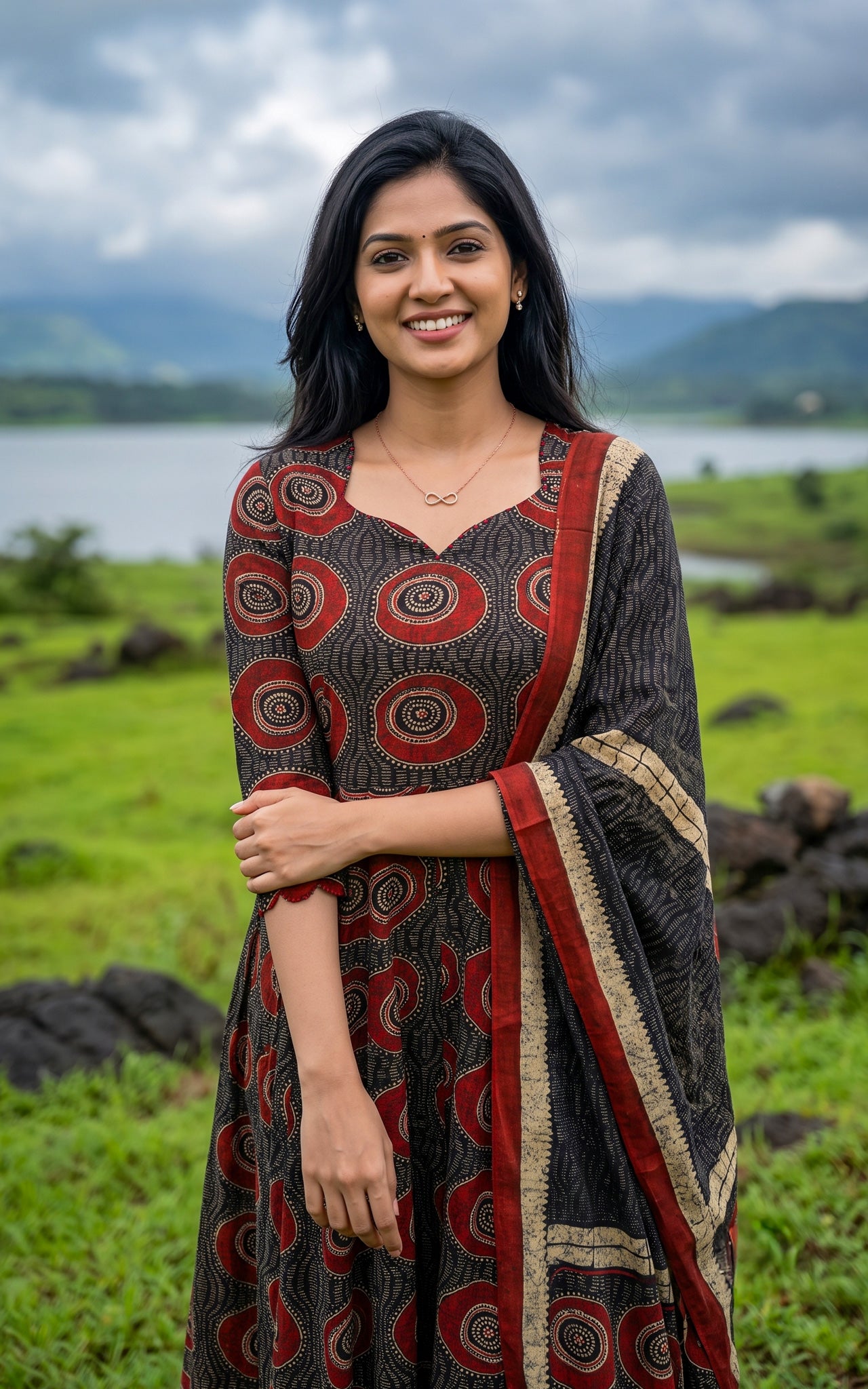 Black Cotton Casual Wear Kurti Dupatta for Women