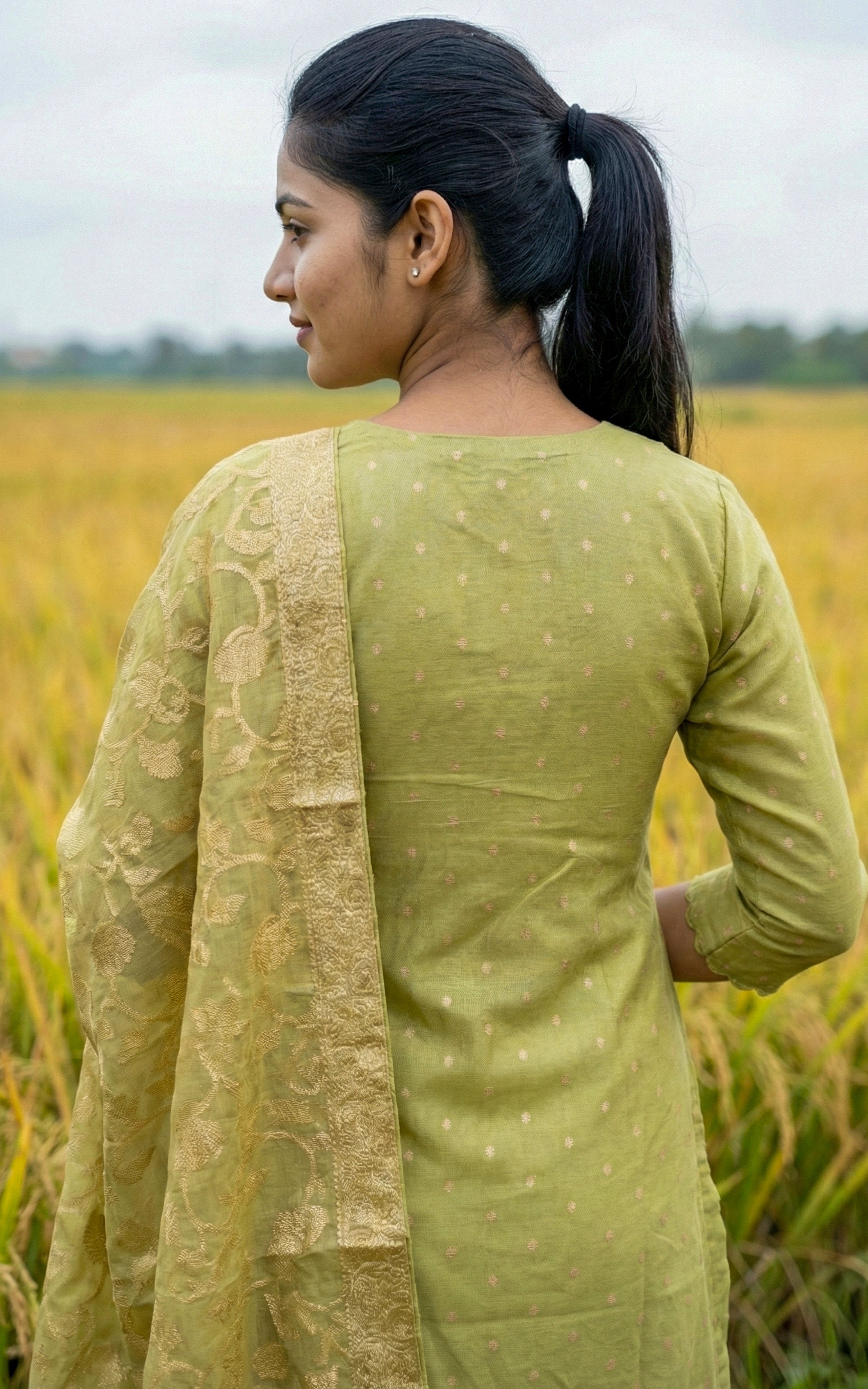 Pista green straight cut kurti set with dupatta for women