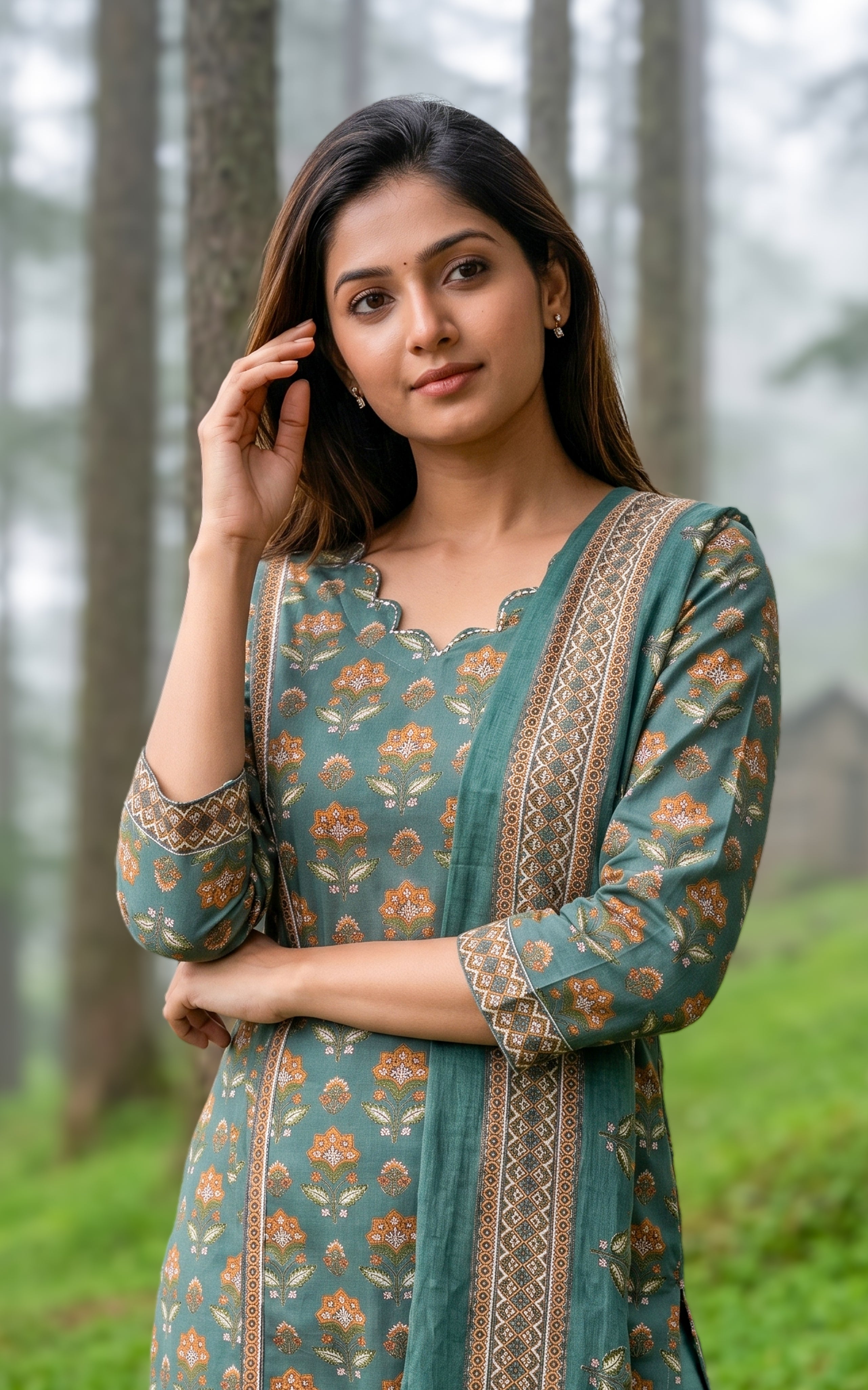 Mythiri Green (Kurti+Pant+Dupatta)