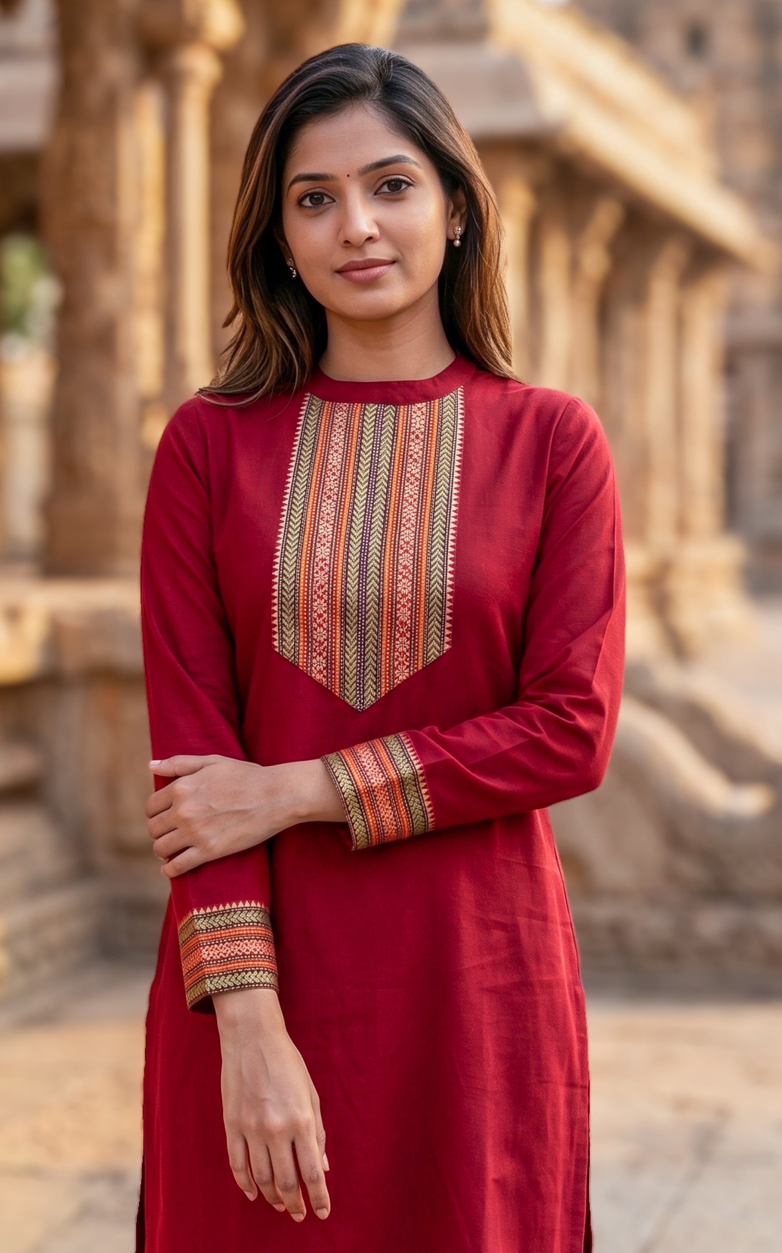 Maroon ethnic silk cotton kurti for women
