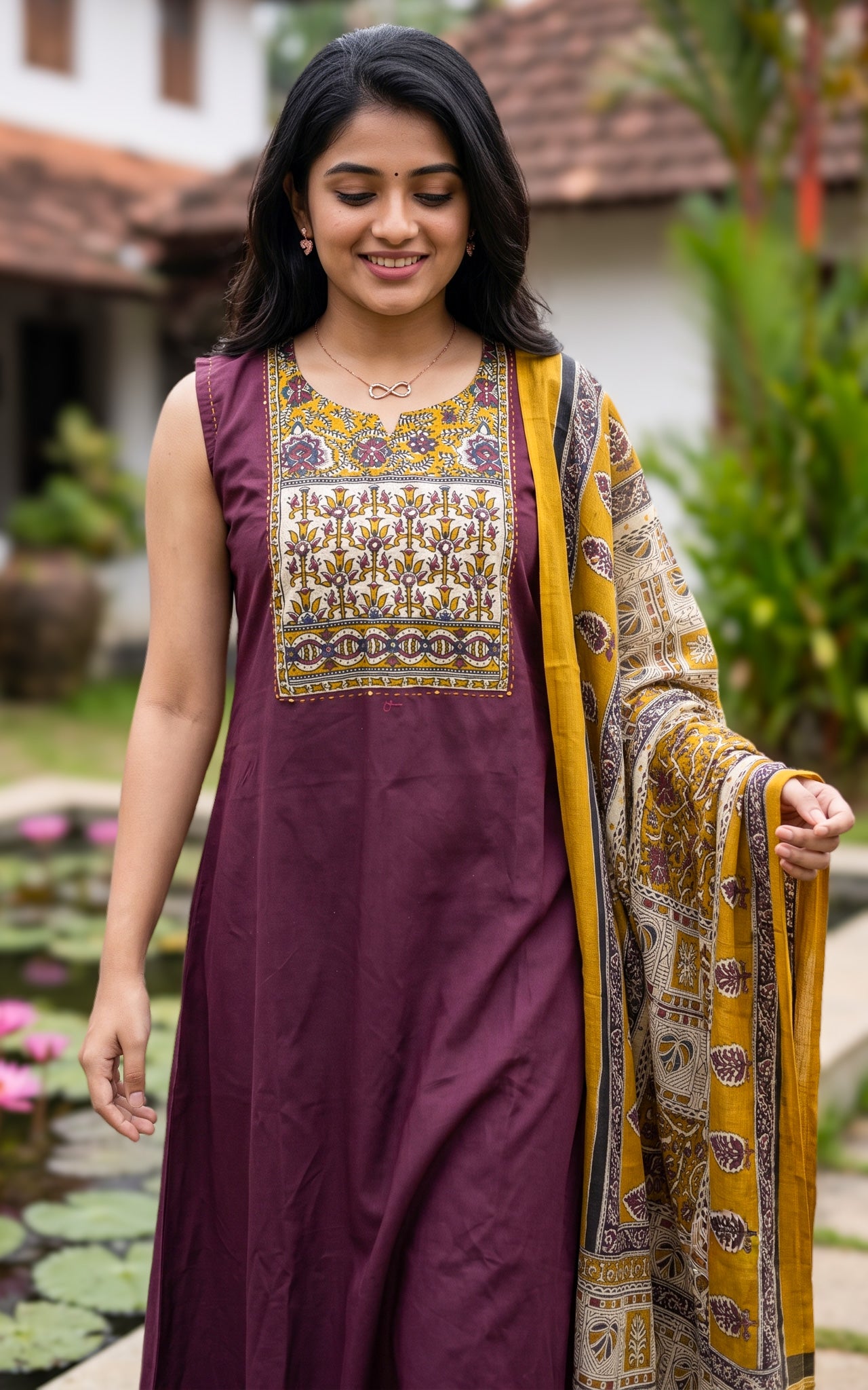Ranvika Plum Handblock (Kurti+Pant+Dupatta)