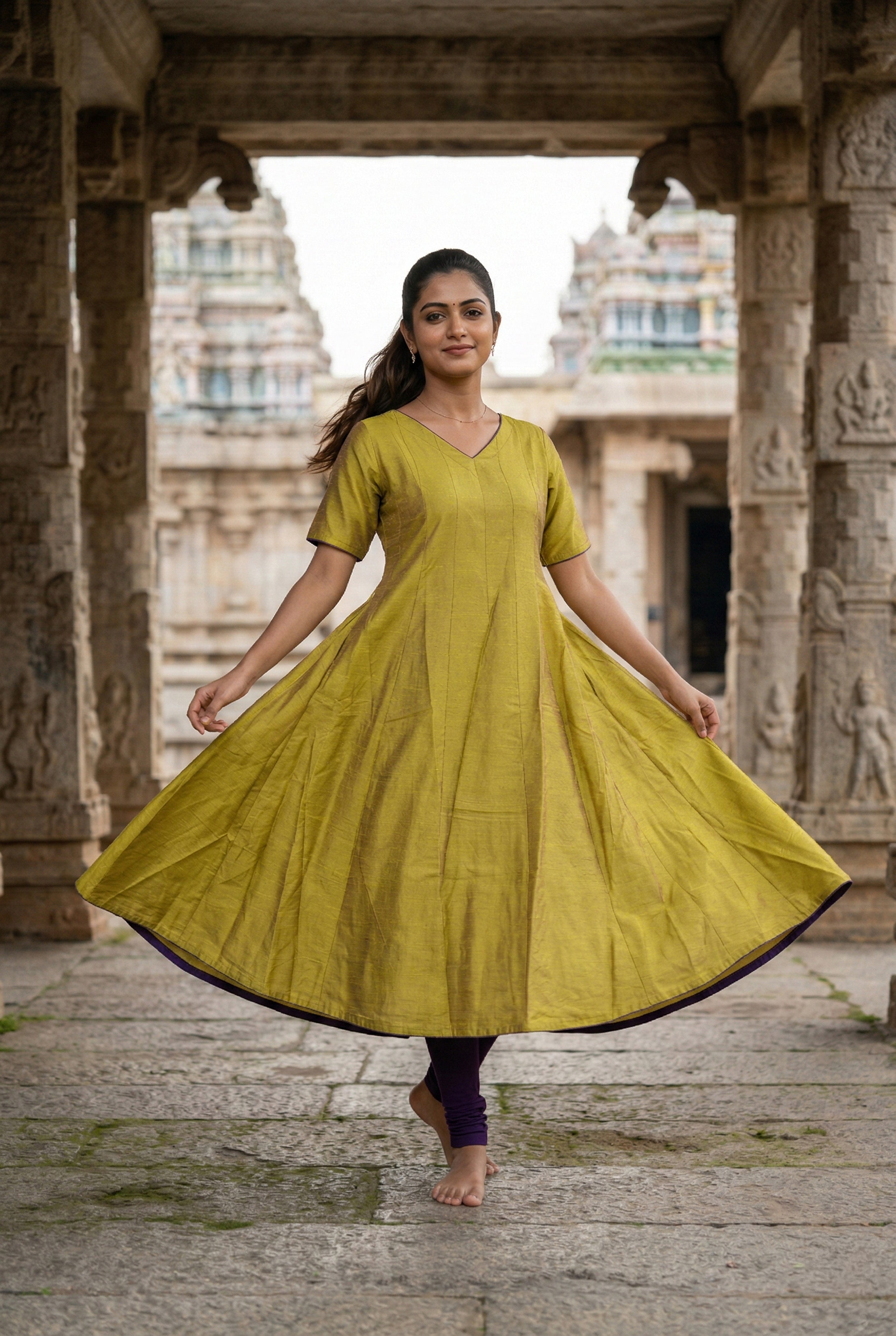 lime green colored anarkali for women's