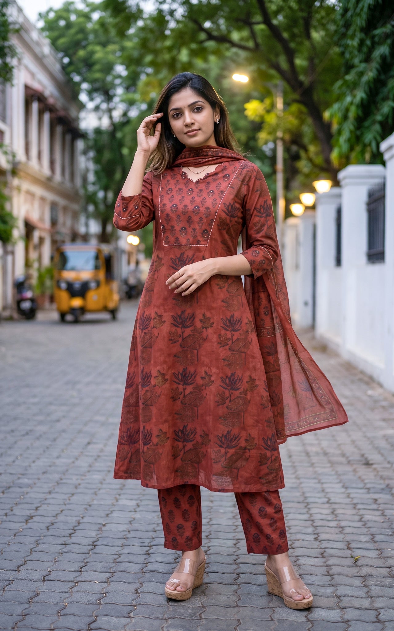 Maroon Cotton Office Wear Kurti Set for Women