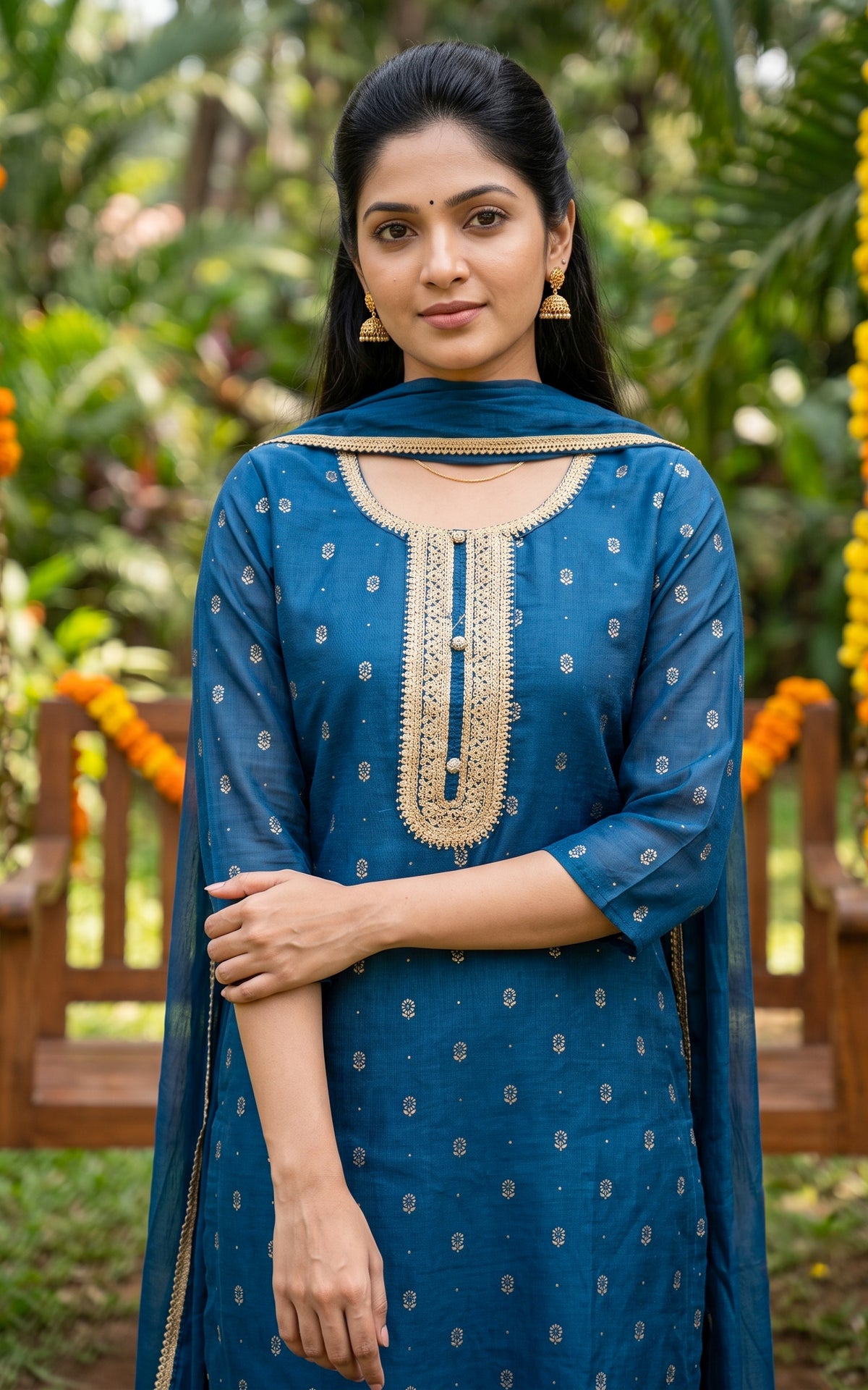 Paavai oli Blue (Kurti+Pant+Dupatta)