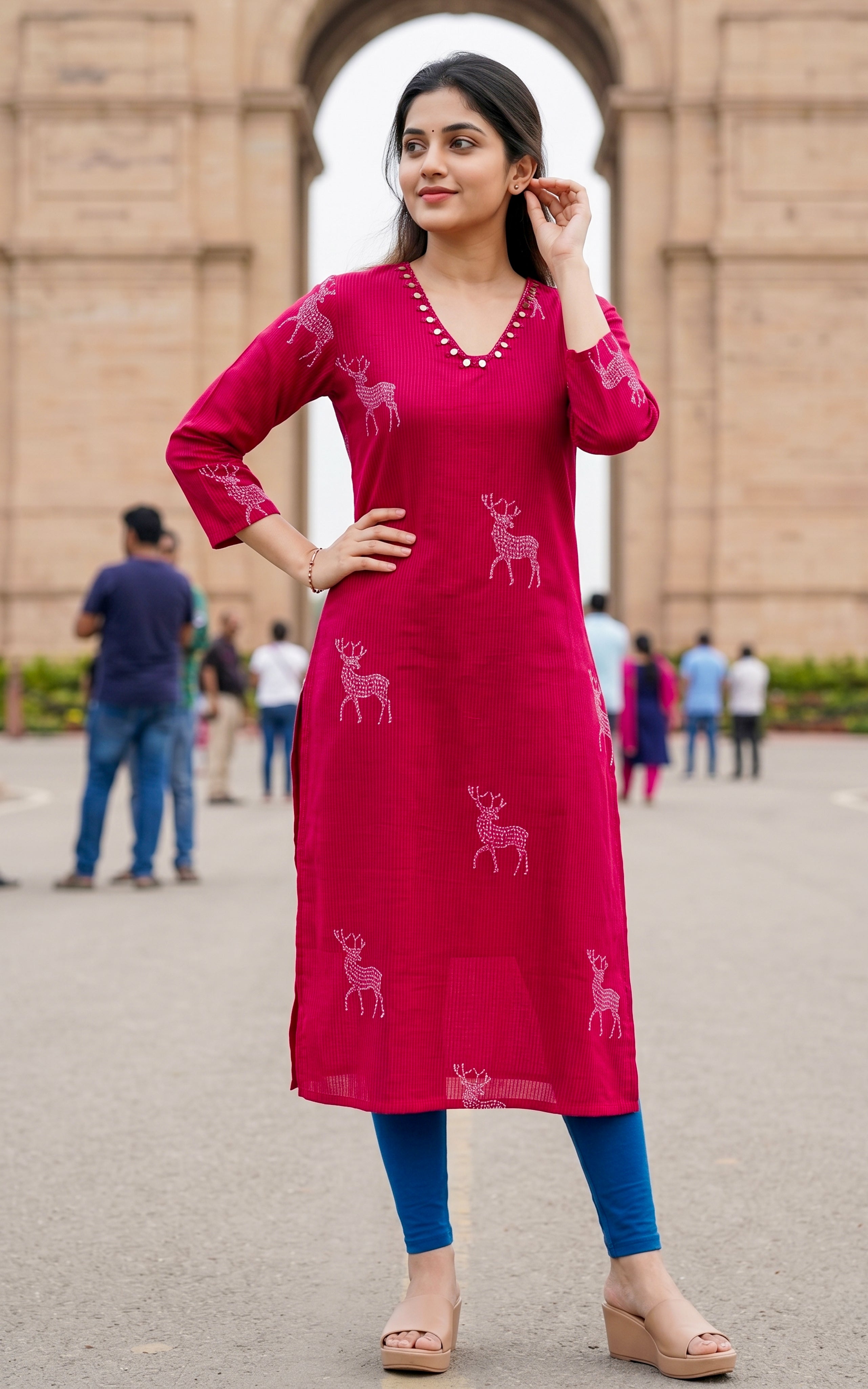 Printed cotton kurti with mirror work