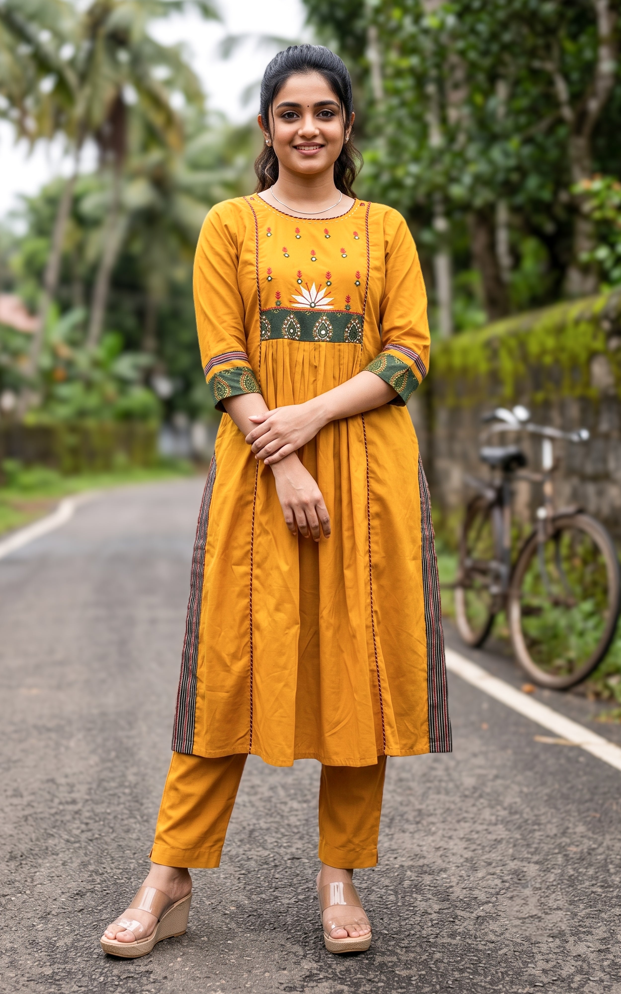 Mustard Cotton Daily Wear Kurti Set for Women