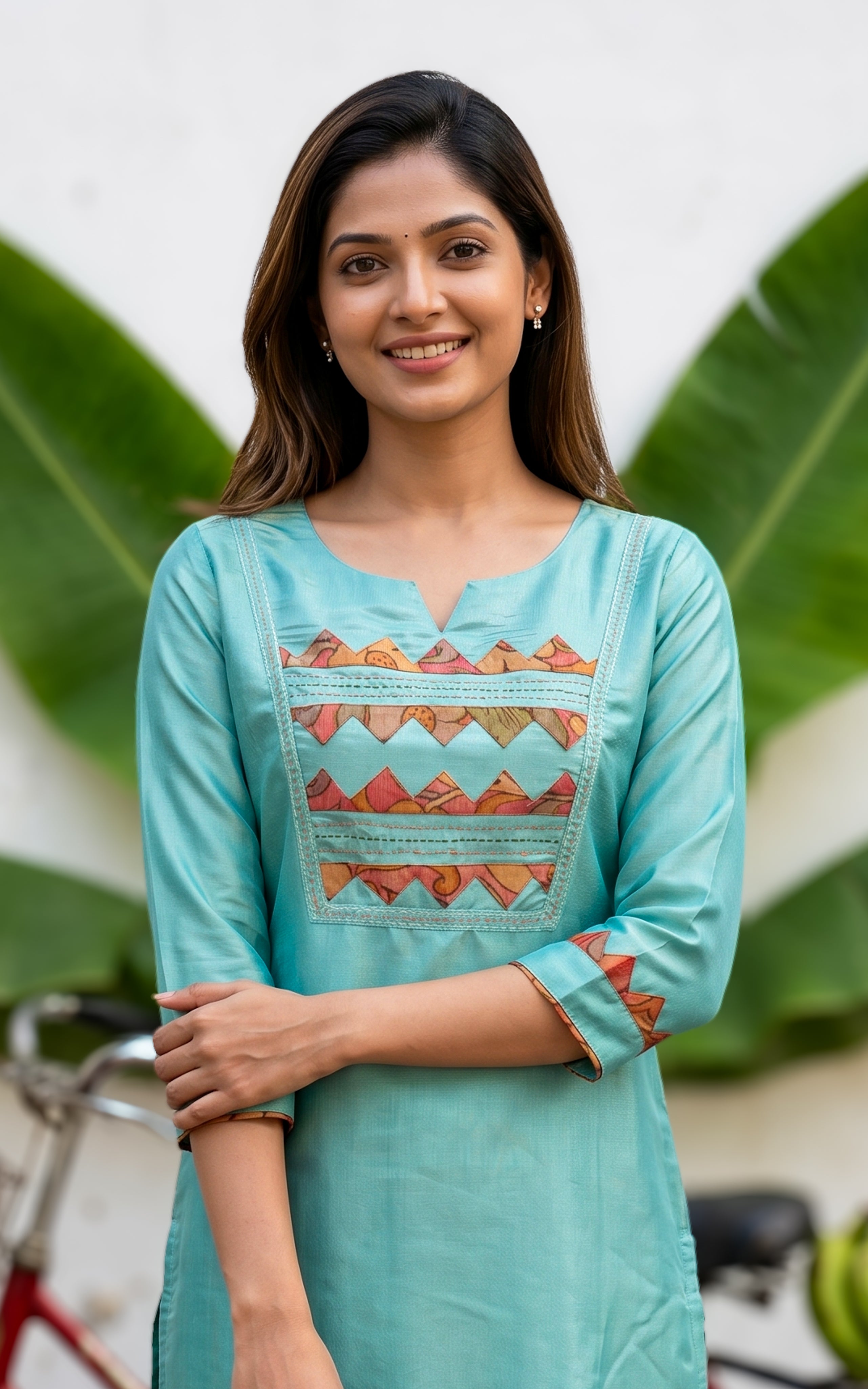 Aqua Green Art Silk Kurti For Women