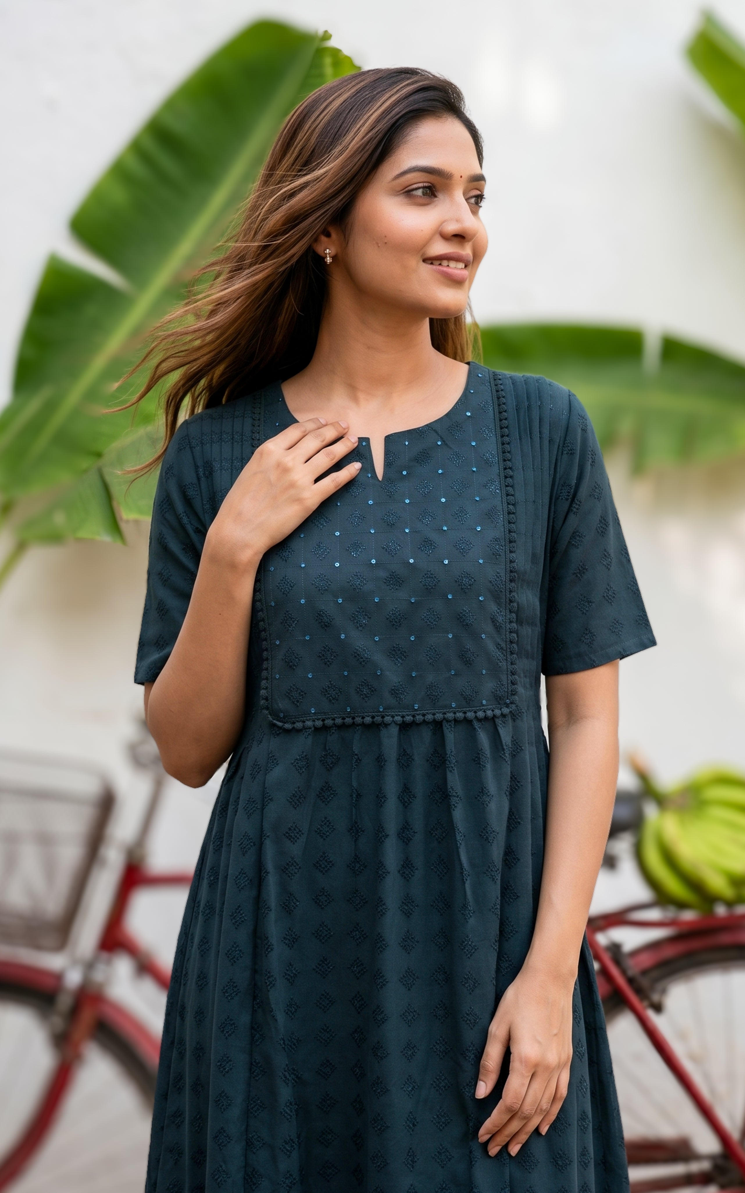 Simple Bottle Green Viscose Maxi For Women