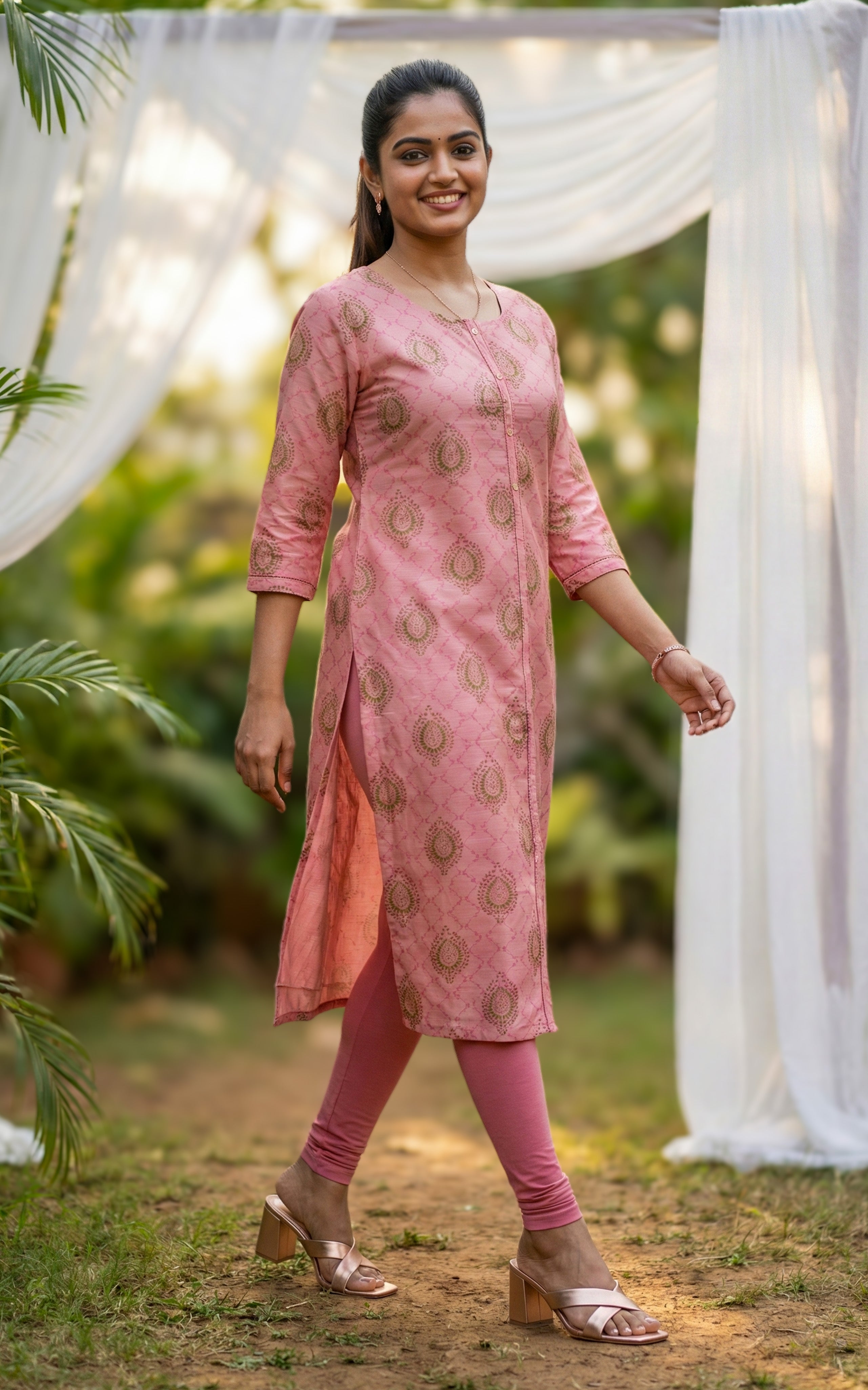 Elegant Peach Straight Fit Kurti With One Side Pocket