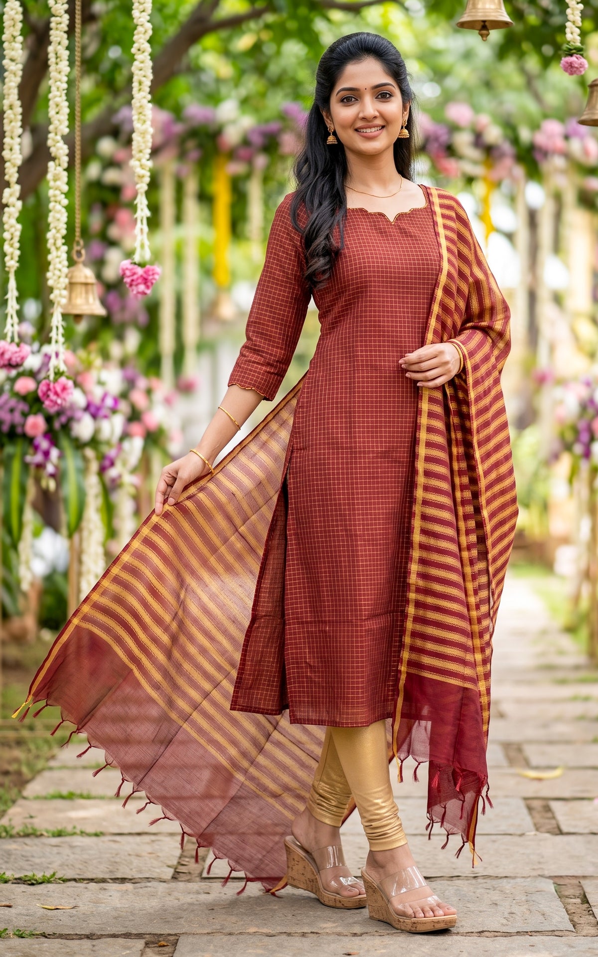 Narumugai Maroon (Kurti+Dupatta)