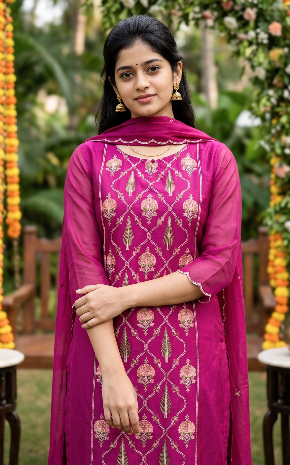 Anjuna Magenta (Kurti+Pant+Dupatta)