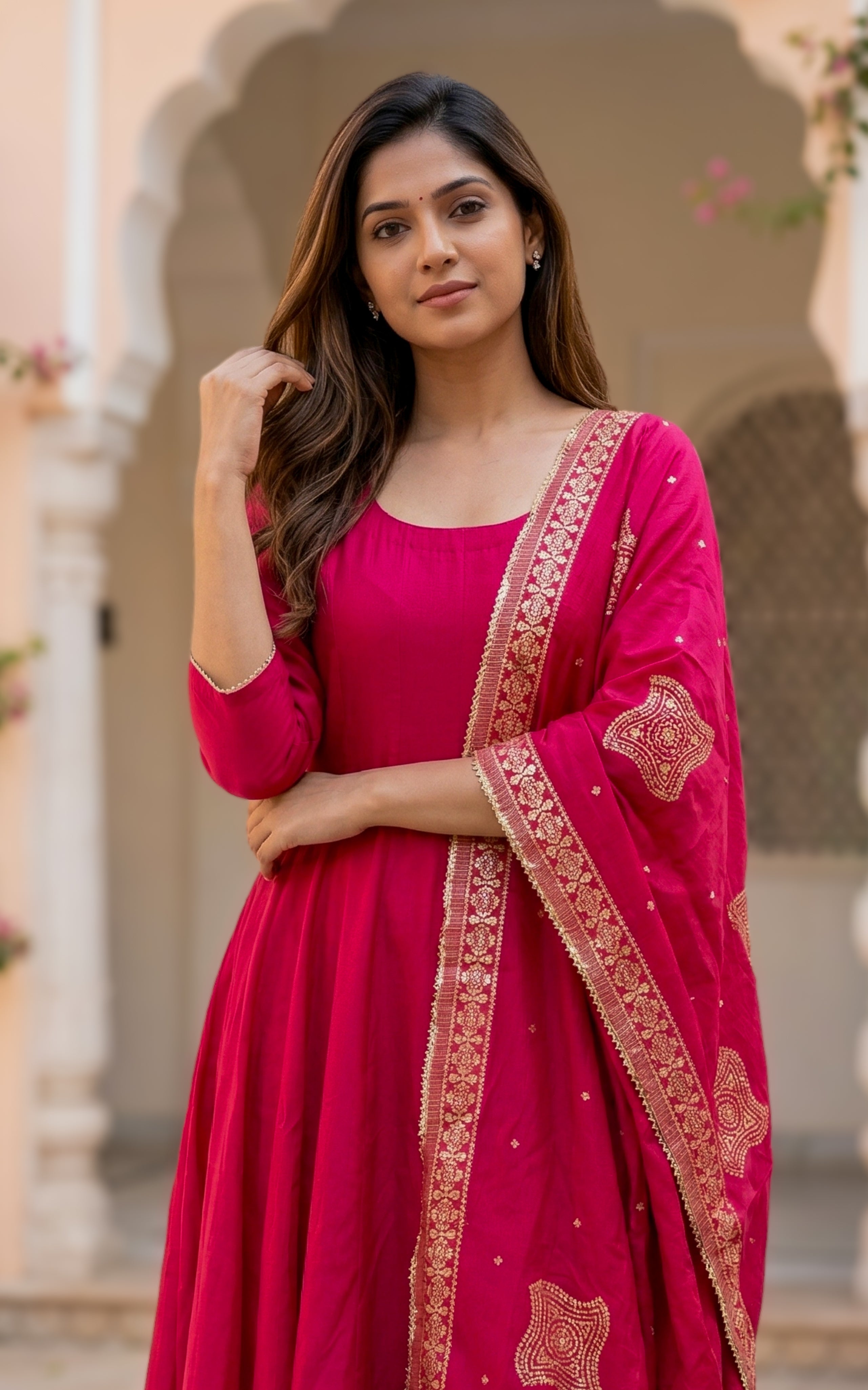 Sreelakha Red (Kurti+Dupatta)