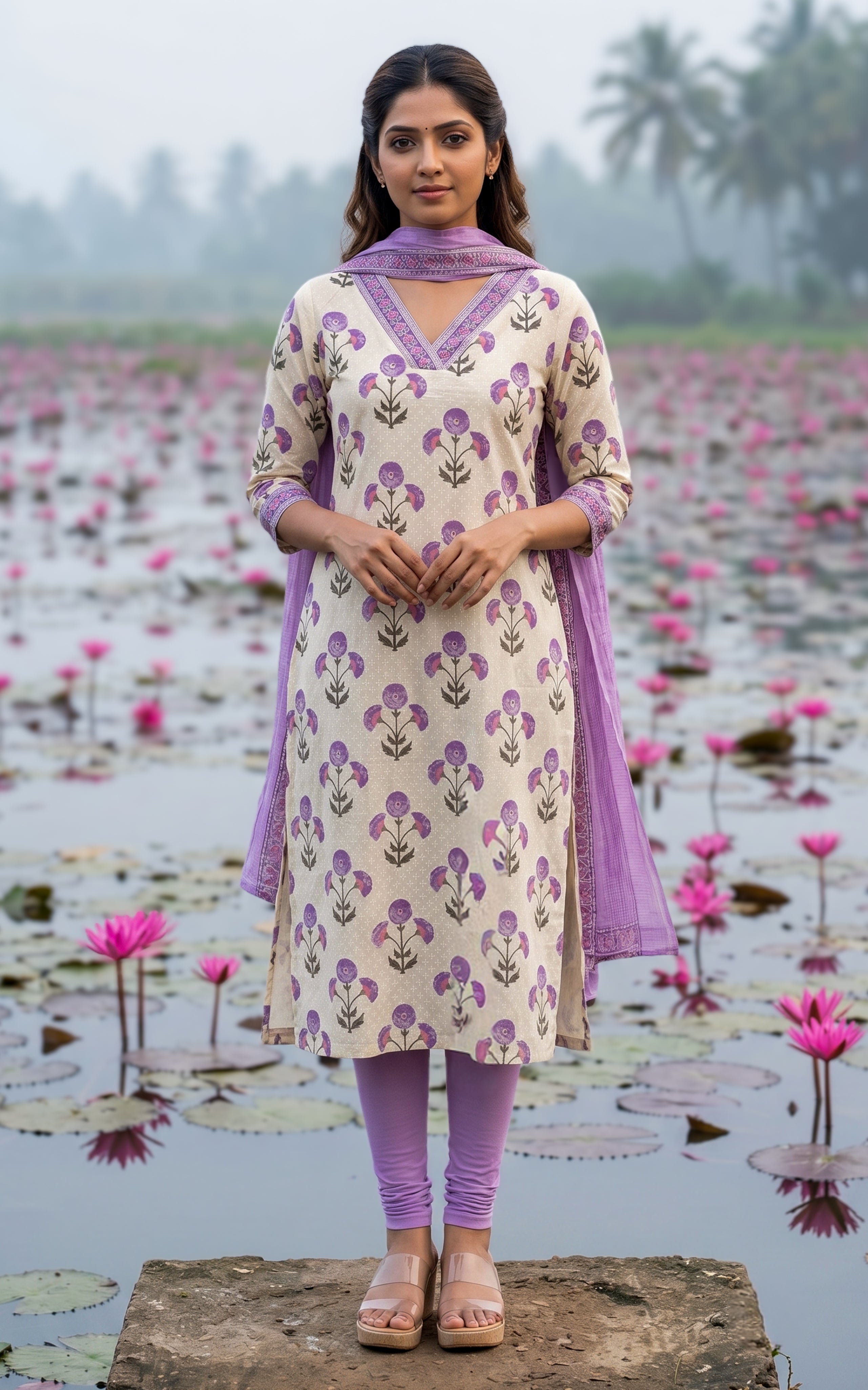 Instore-Venuka (Kurti+Dupatta)-Cotton-straight cut -Dupatta -cream-Summer collection-Daily wear-office wear-college wear-ethnic wear