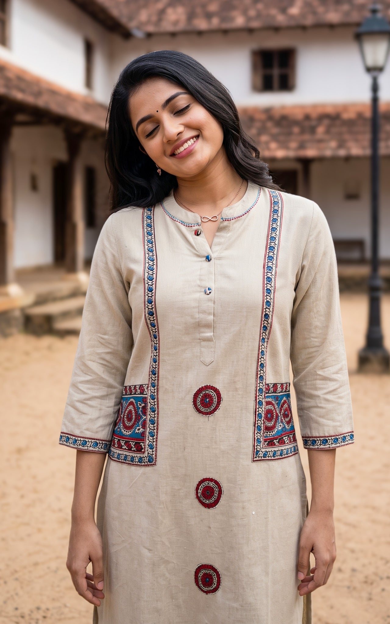 Beige Cotton Office Wear Kurti for Women