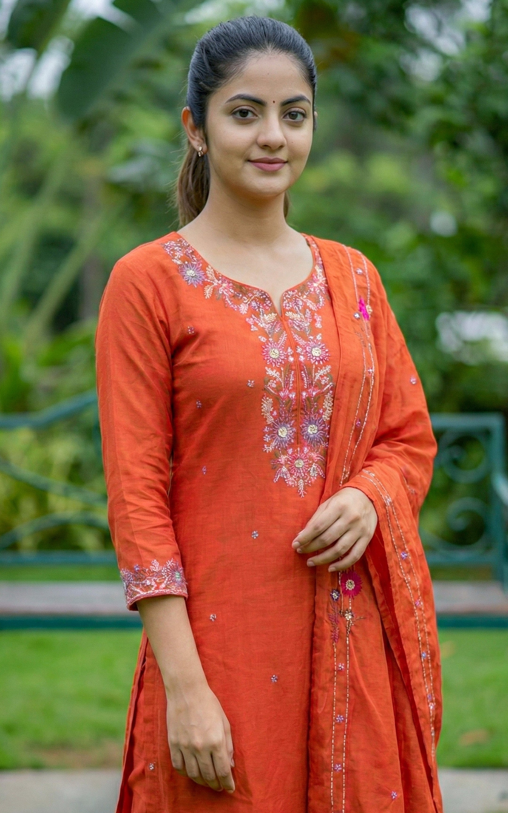 Orange straight cut kurti for women