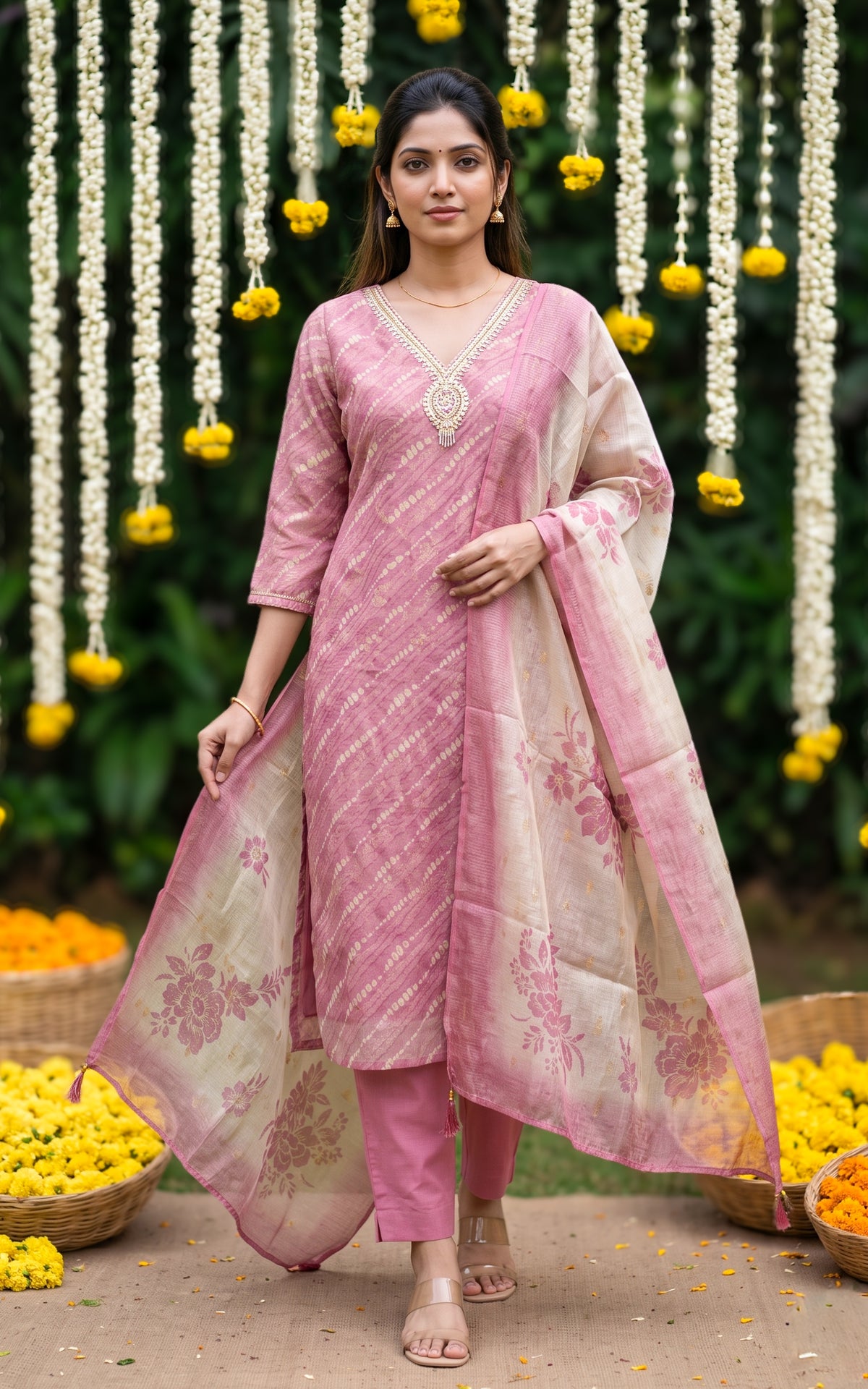 Aarunya Pink (Kurti+Pant+Dupatta)