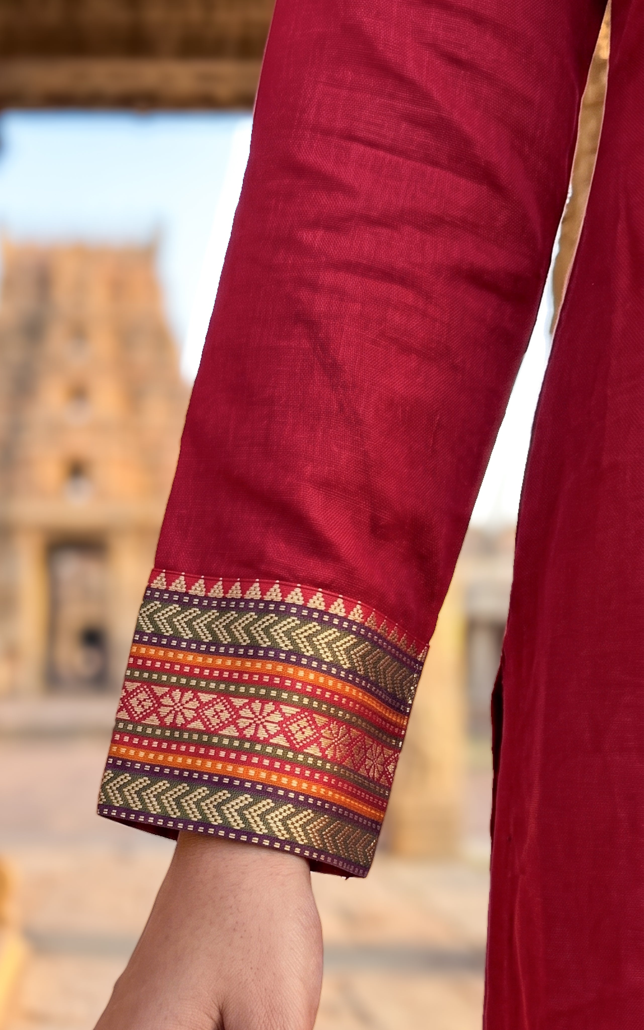 Maroon casual wear silk cotton kurti for women