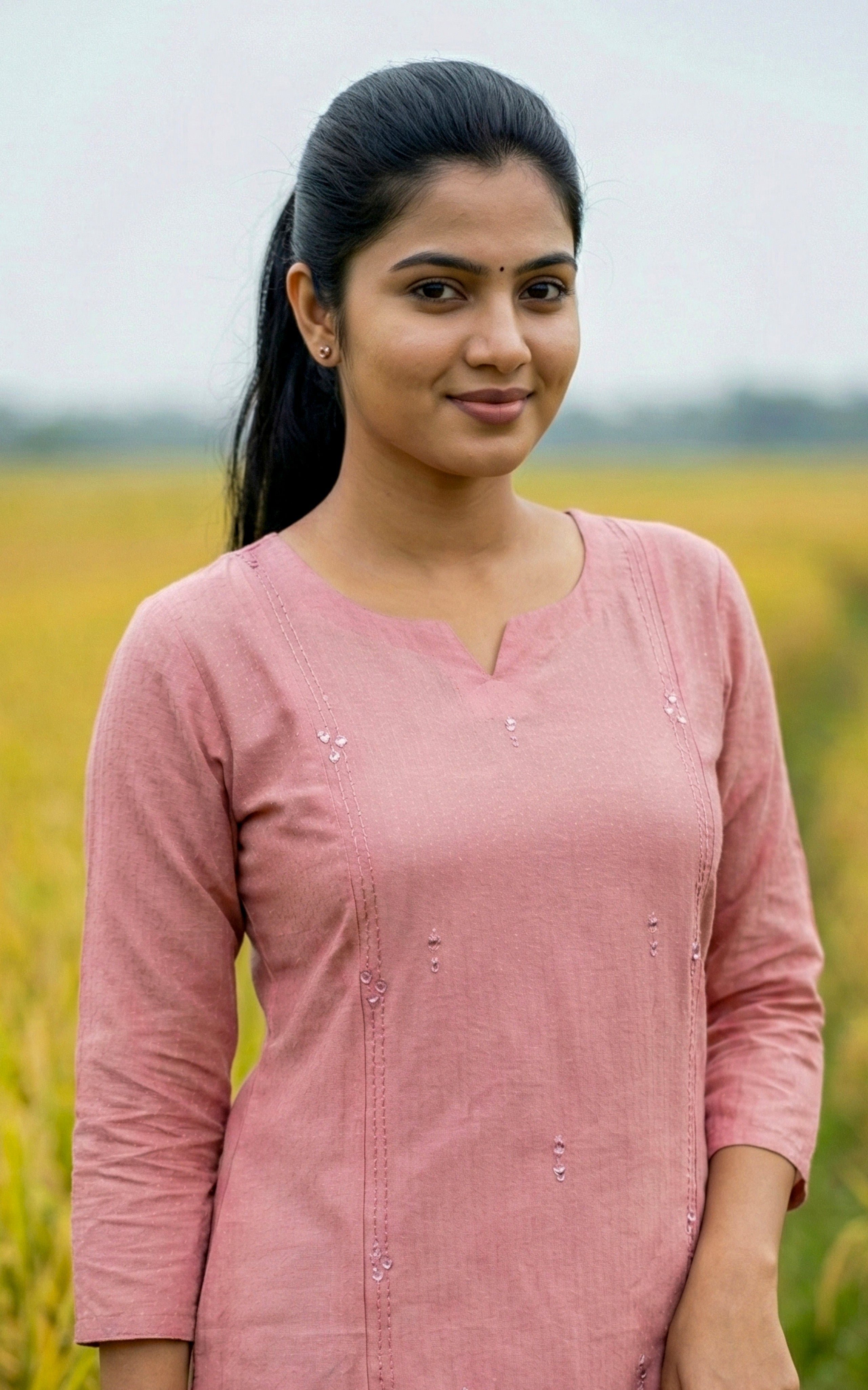 Instore - Dusty Pink Art Silk Straight Cut kurti with Side Slit with Mirror Work and No Lining