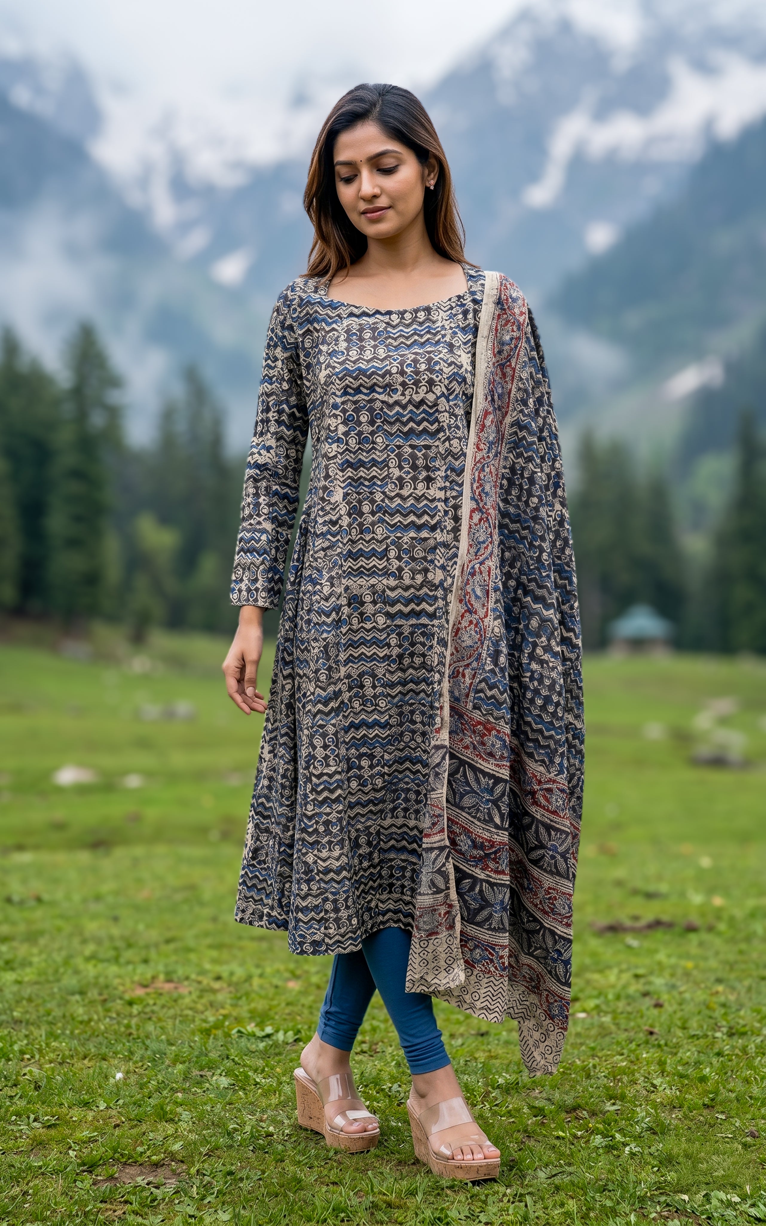 Kalamkari ethnic cotton kurti set for women